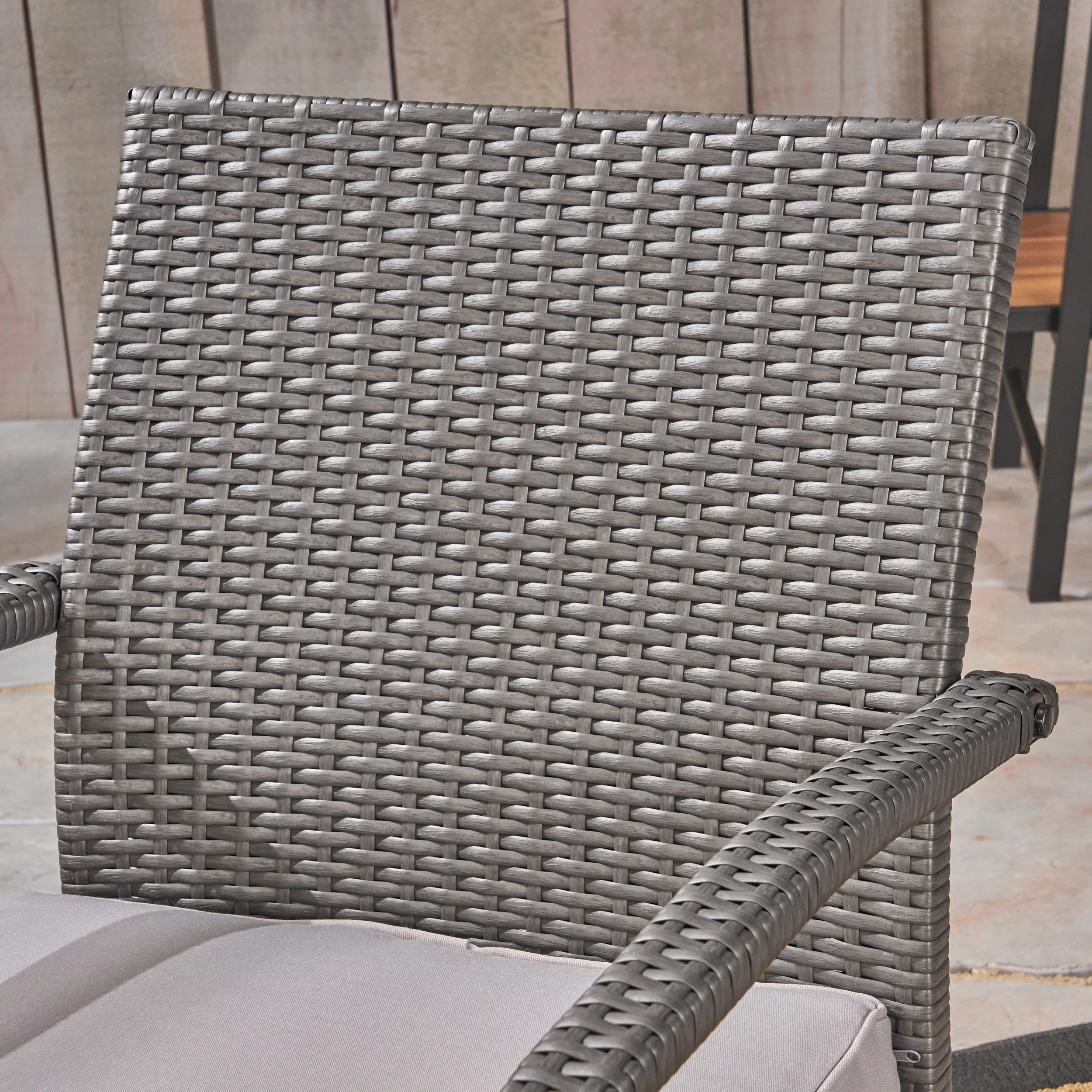 Capitan Outdoor 5 Piece Wicker Chat Set with Wood Finished Fire Pit, Gray, Silver, Gray