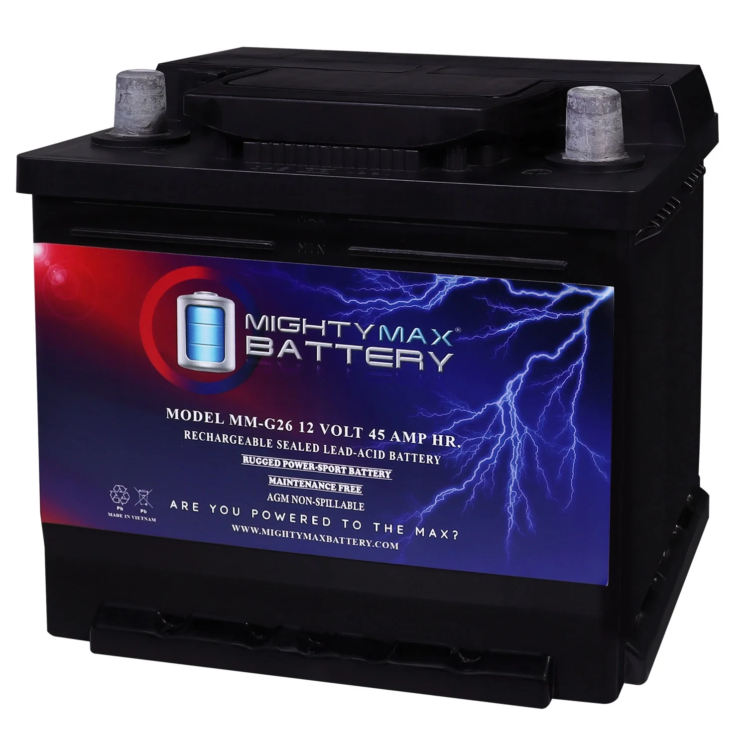 MM-G26 Group 26 12V 45AH 80RC 540CCA Replacement Battery Compatible with 26RS ACDelco
