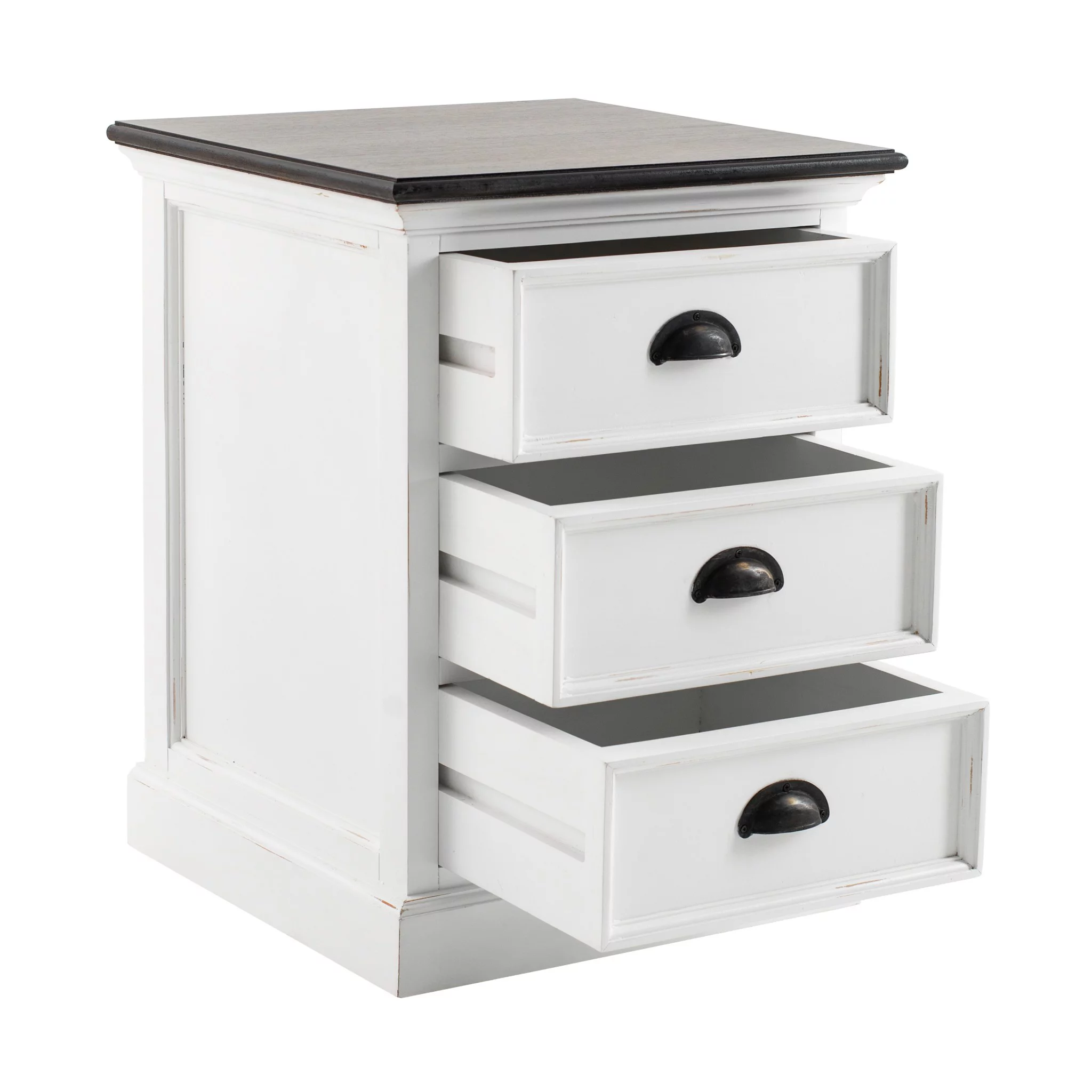 HomeRoots 397619 Three Drawer Nightstand, White Distressed & Deep Brown