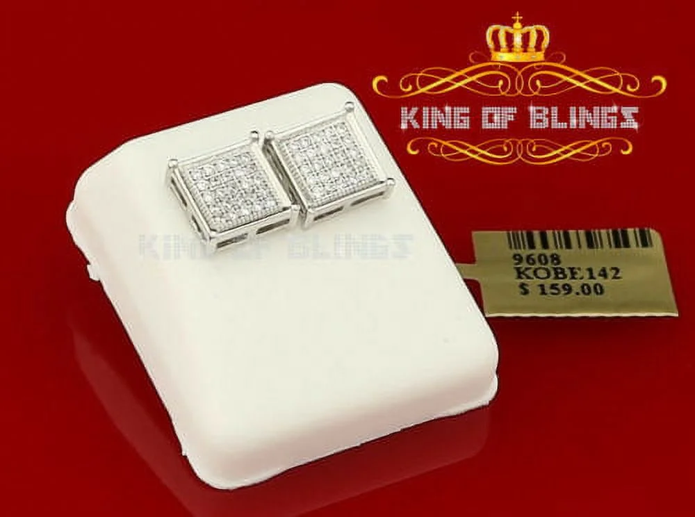 King of Bling's 0.50ct Cubic Zirconia 925 White Sterling Silver Women's Hip Hop Square Earrings