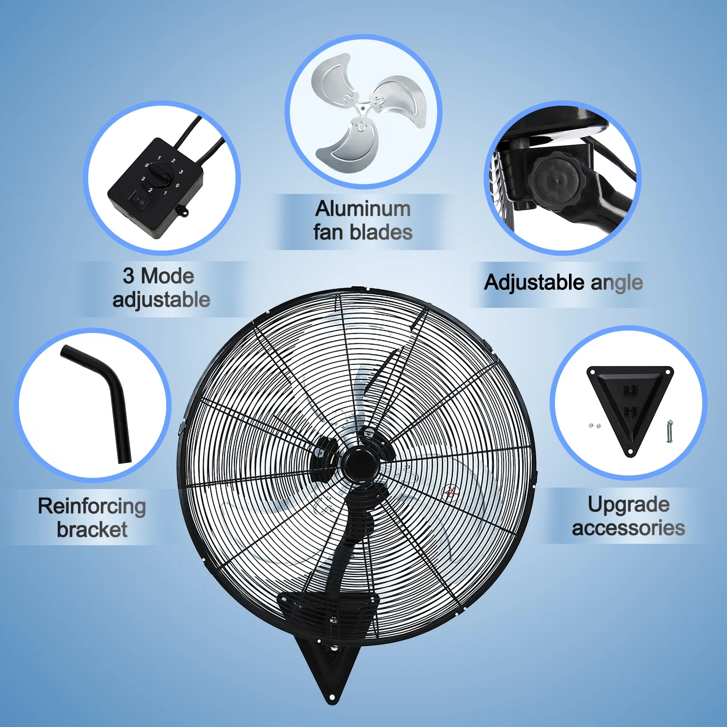 24” Wall Mount Fan 8000 CFM High Velocity Industrial Heavy Duty Fan with 3-Speed Oscillating Commercial Use for Warehouse, Garage, Factory, Black