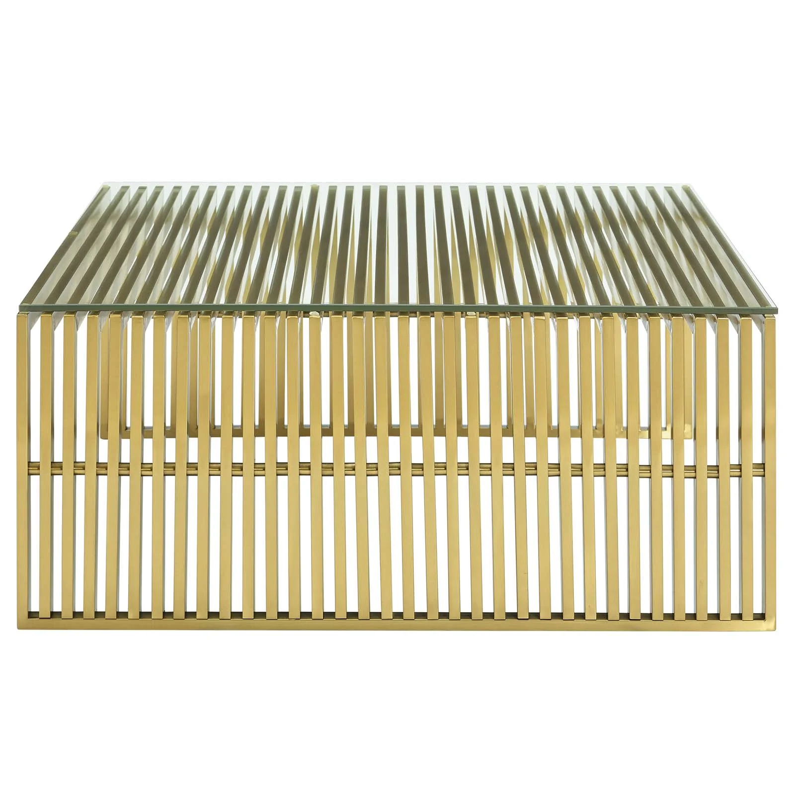 Modway Gridiron Stainless Steel Coffee Table in Gold