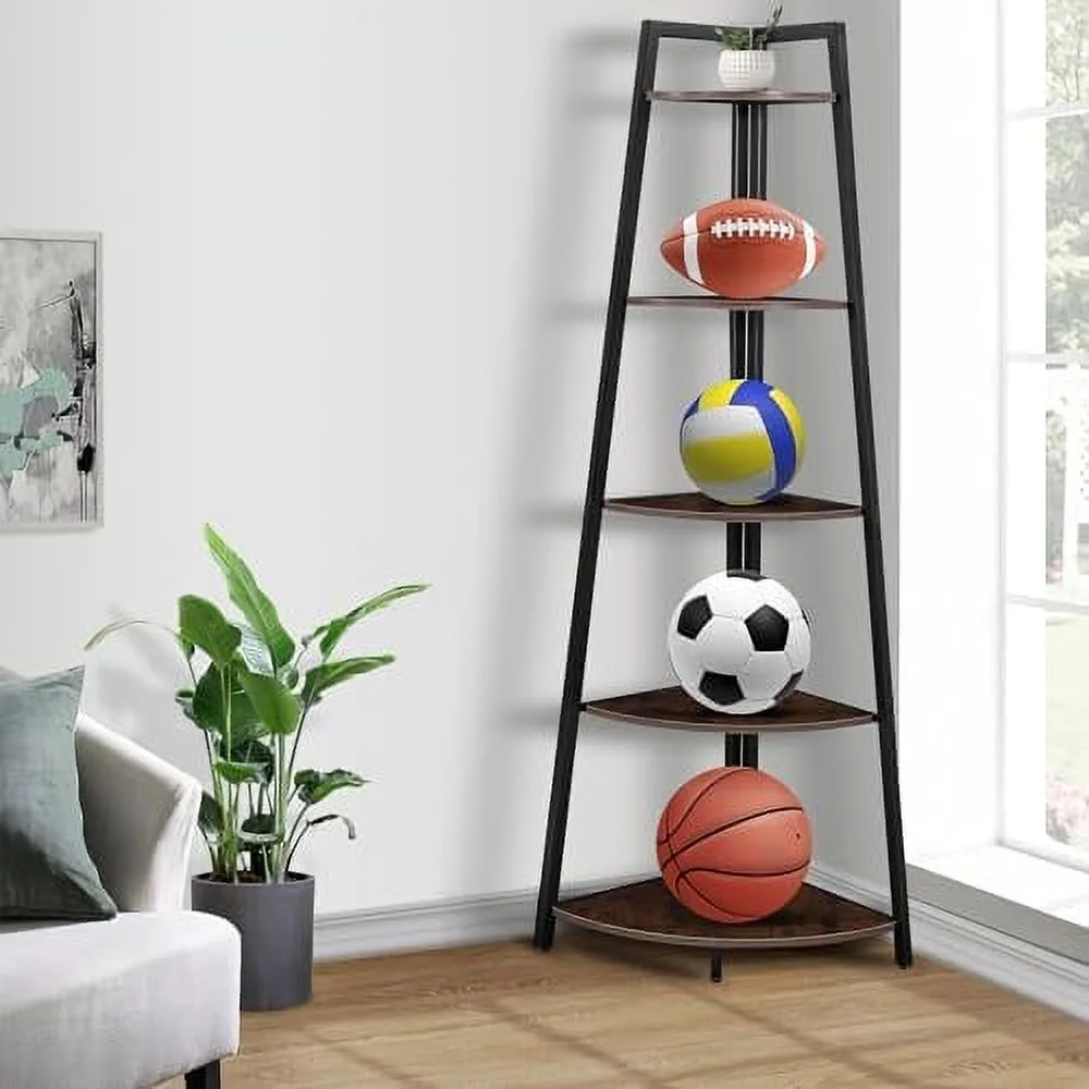 HBROLJF 5 Tier Corner Stand  70'' Tall Corner Ladder   Ideal for Books  Plants    Display Shelving Unit  Room  Bedroom  Kitchen