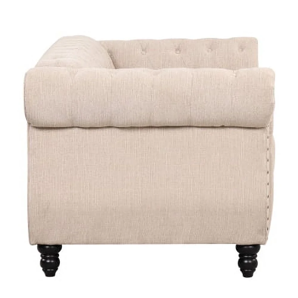 JHOOTUUO 39” modern sofa Dutch plush upholstered sofa  solid wood legs  buttoned tufted backrest  beige