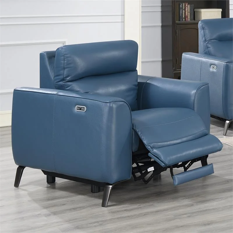 Bowery Hill Ocean Blue Top Grain Leather Power Reclining Chair
