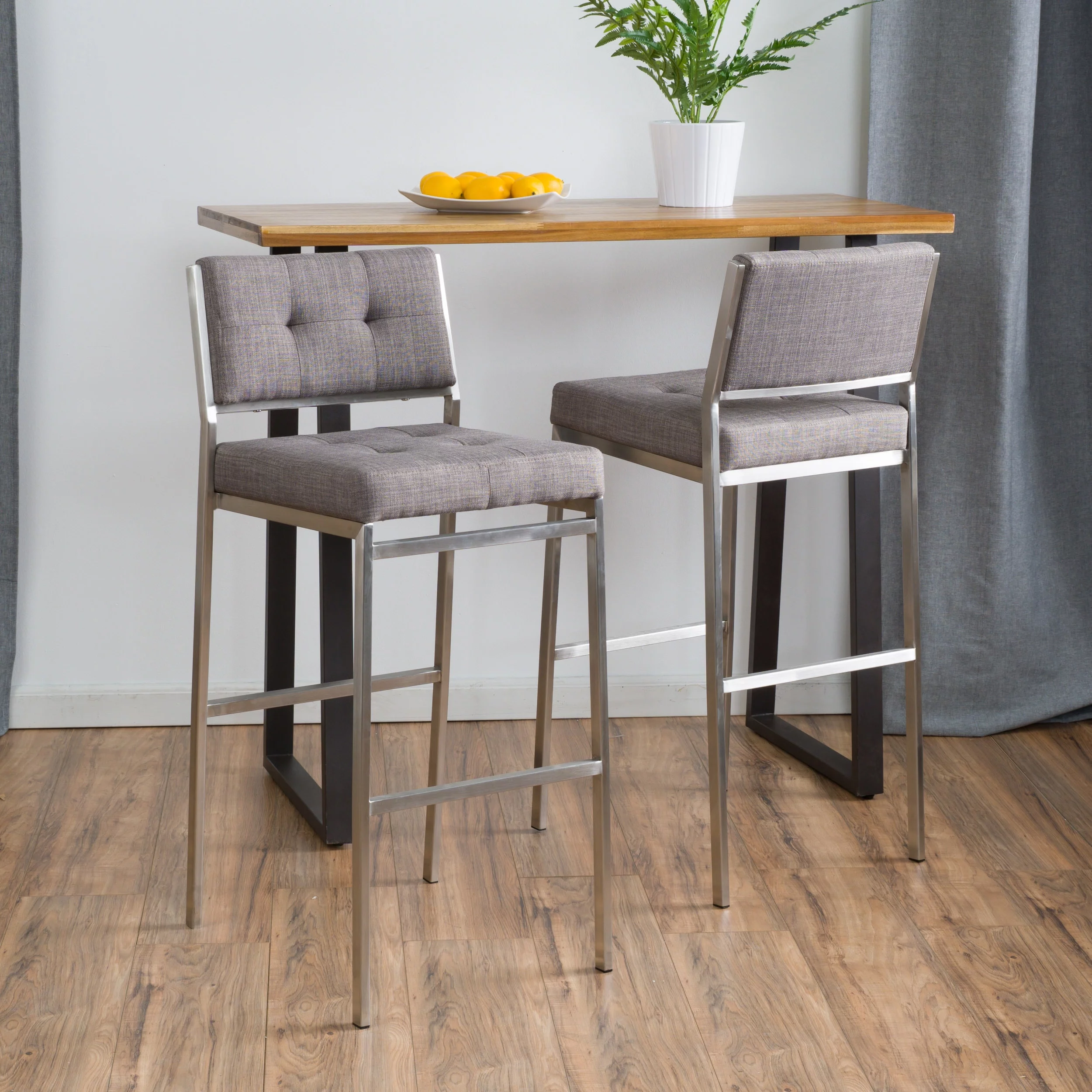 Noble House Doski Light Grey Fabric Barstools (Set of 2)