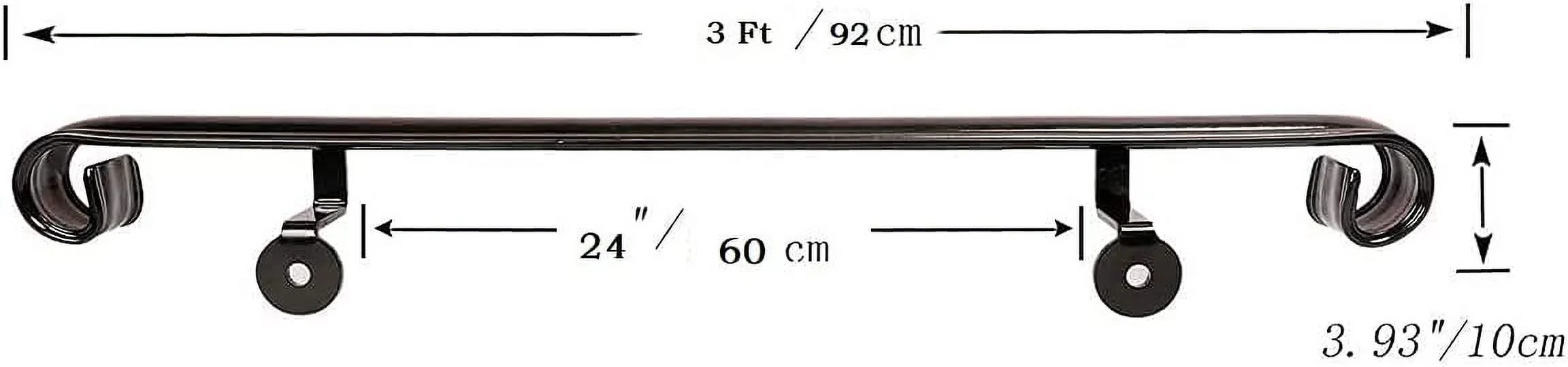 Handrails for Outdoor Steps，3 Ft Stair Handrail Black Wrought Iron Handrail 1-3 Step Wall Handrail，Wall Handrail with Installation Kit