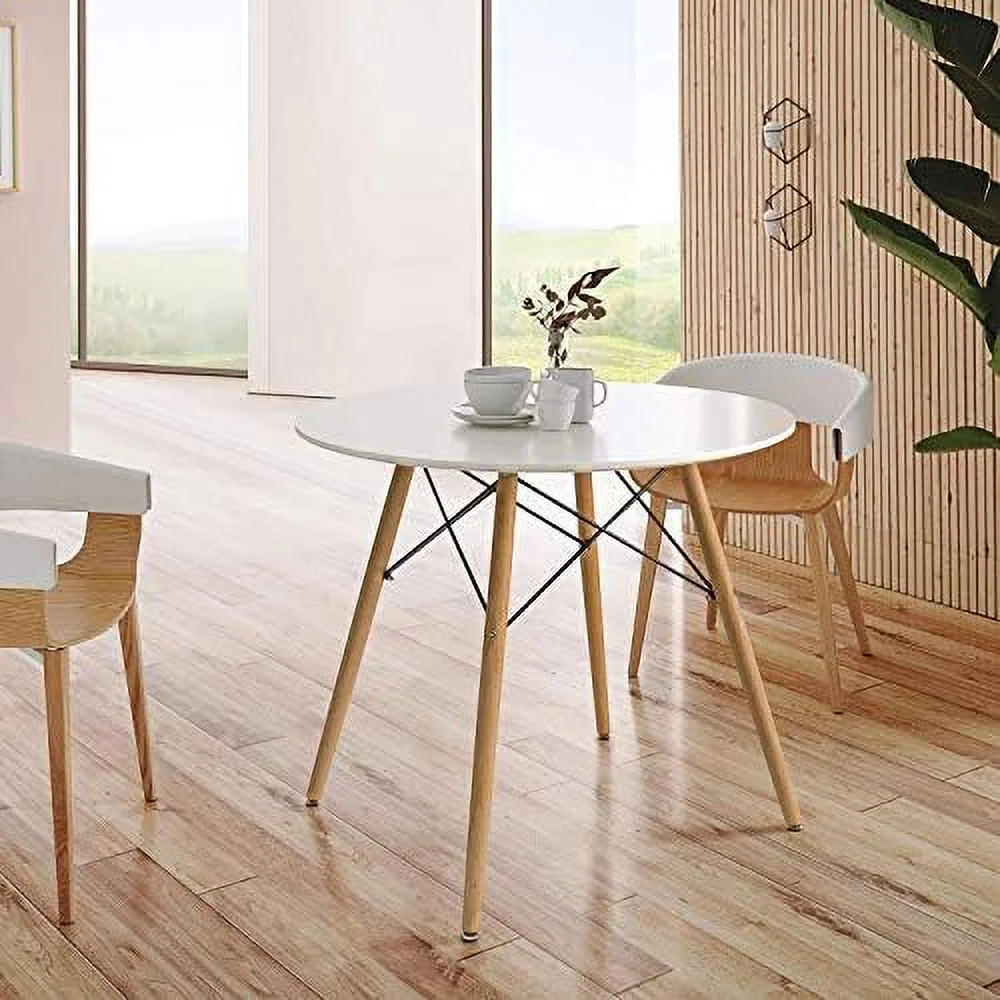 ZWNLKQG White Round Dining Table 32" Modern Pedestal Small Circle Room Table Leisure Tea Coffee Kitchen Table (White)