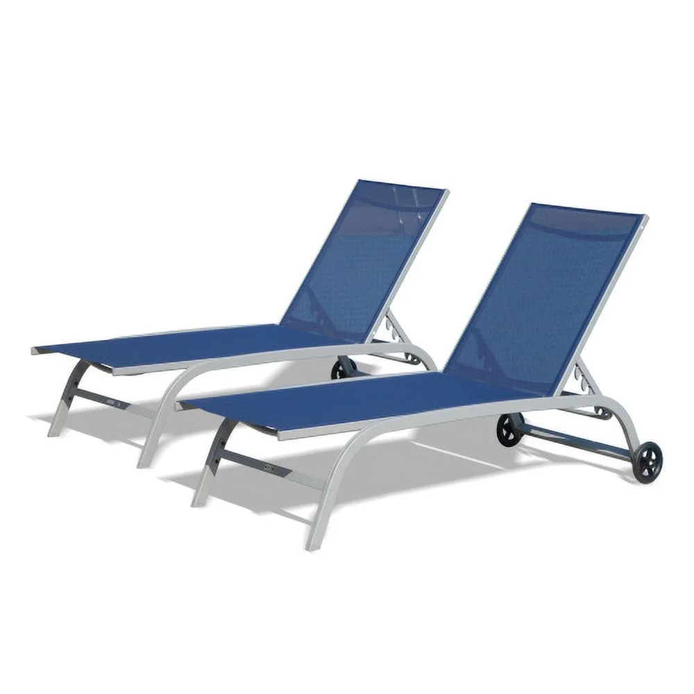 Qulable Chaise Lounge Outdoor Set of 2, Lounge Chairs for Outside with Wheels, Outdoor Lounge Chairs with 5 Adjustable Position, Pool Lounge Chairs