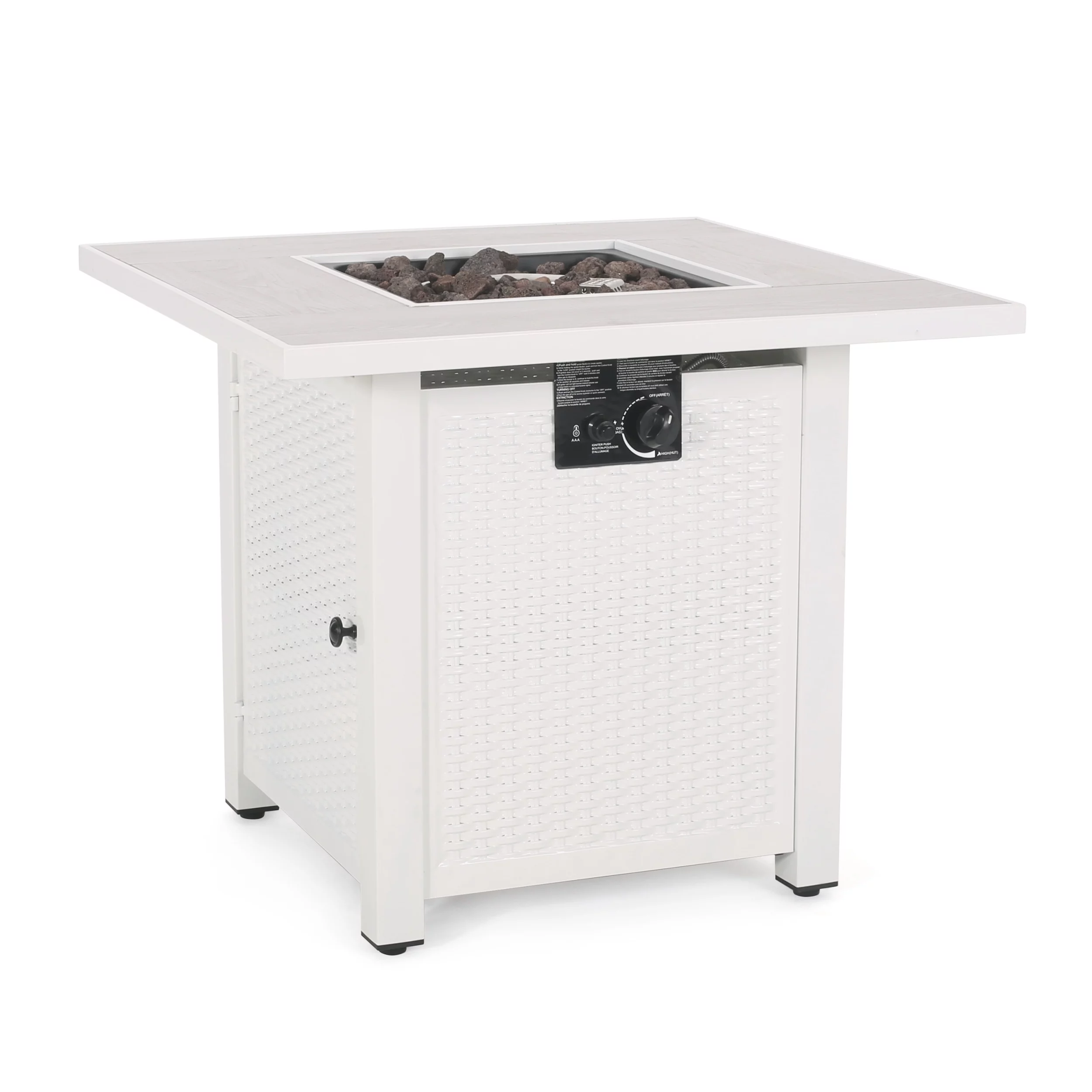 Symonds Metal Outdoor 40,000 BTU Square Fire Pit, White and Light Gray