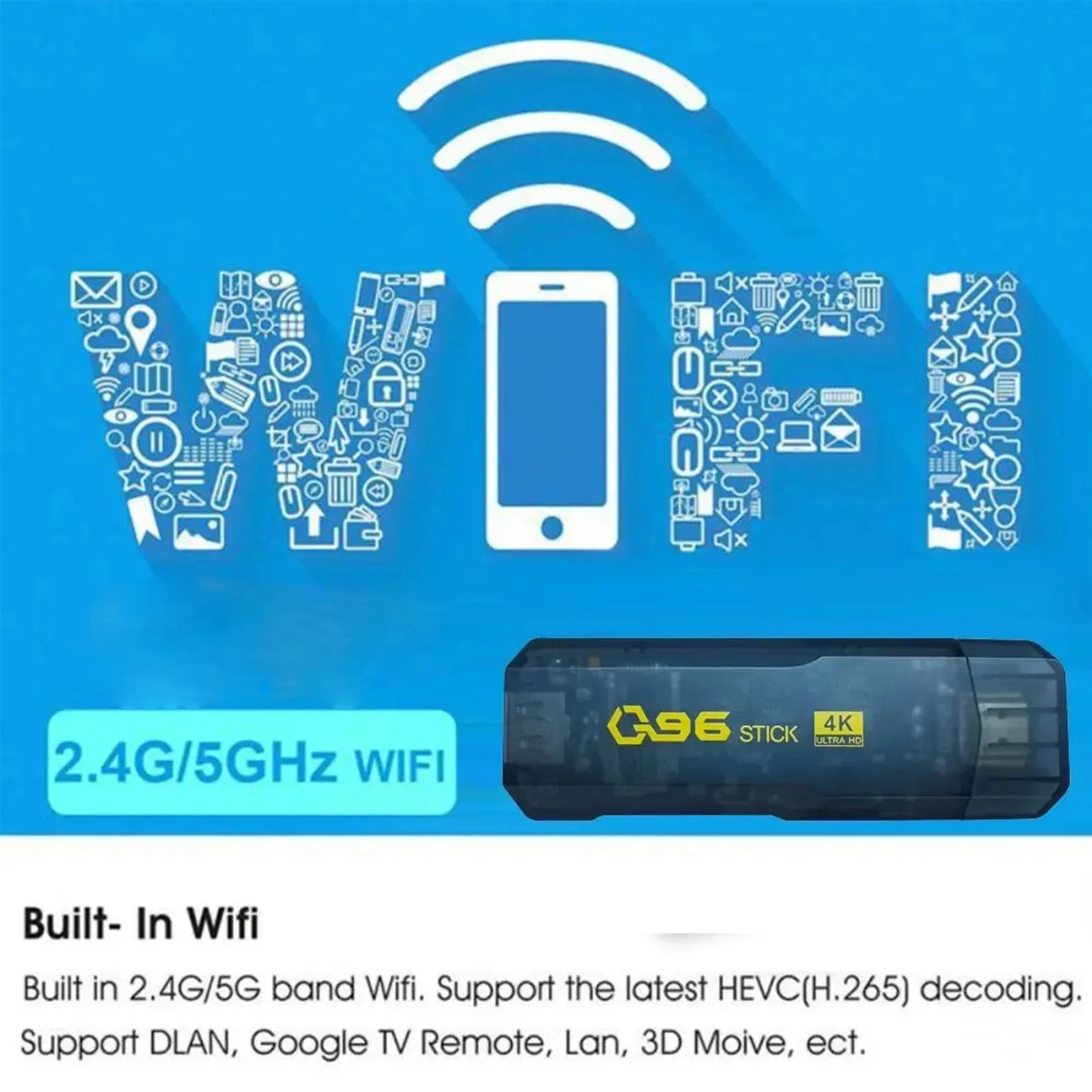 BOXPUT 2024 Q96 Android TV Stick Android 10.0 Allwinner H313 4K TV Stick 2.4G/5G Dual WiFi Smart TV Stick with IR Remote Control(1GB RAM + 8GB ROM)