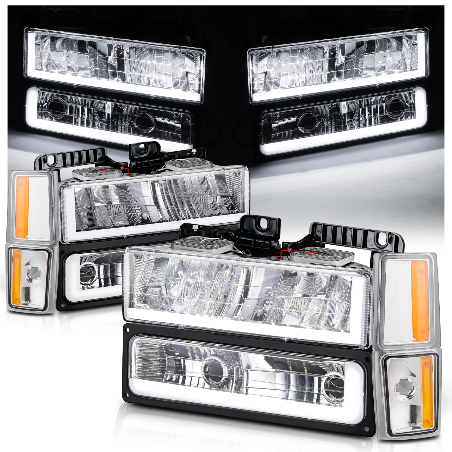M-AUTO DRL LED Tube Headlight Assembly with 6000K LED Bulbs for 1988-1993 Chevy C1500/C2500/C3500/K1500/K2500/K3500, 1992-1993 Chevy C1500/C2500/K1500/K2500 Suburban