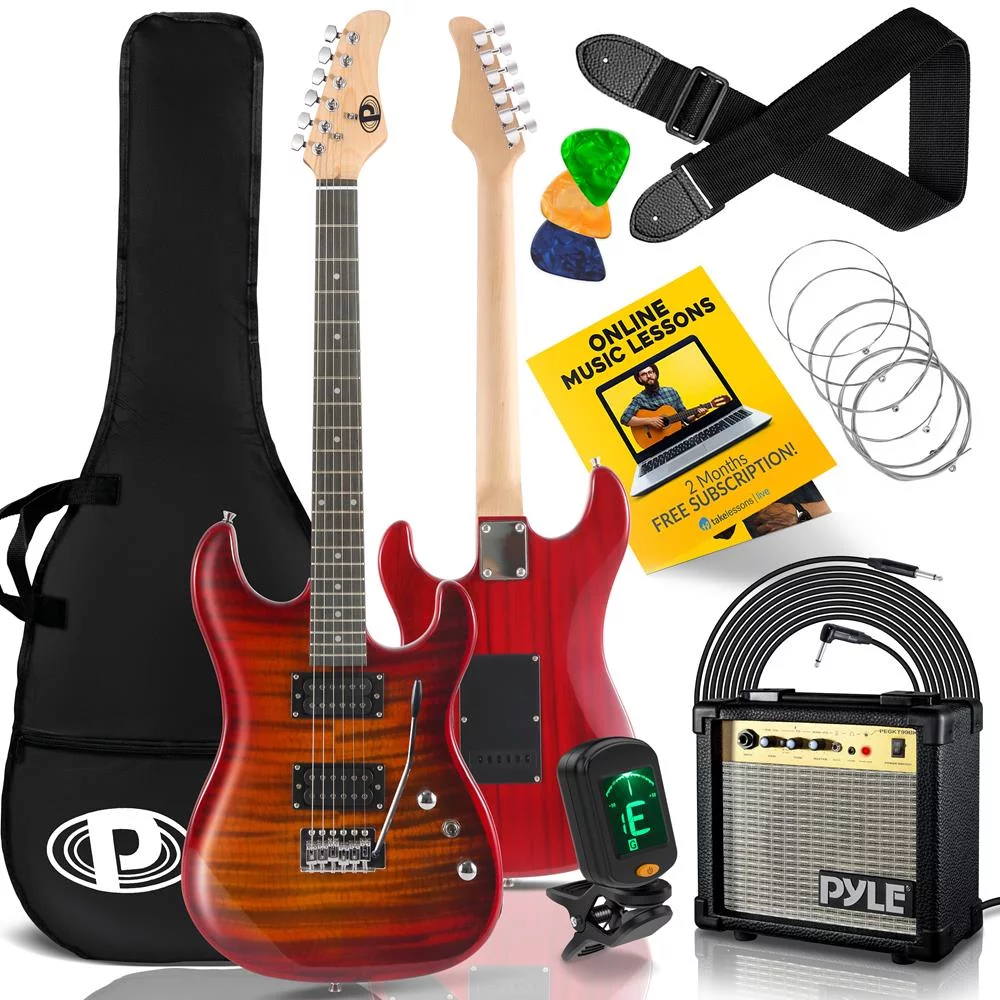 Pyle Beginner Electric Guitar Kit with Amp - Starter Kit Full Size 39