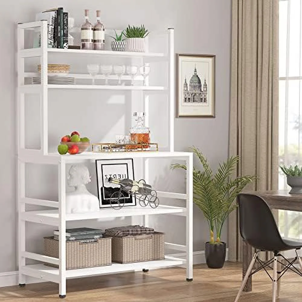 ZWNLKQG Kitchen Bakers Rack with  and Hutch  5-Tier Kitchen Microwave Cart Stand Rack  Free Standing Industrial Kitchen Utility   (White)