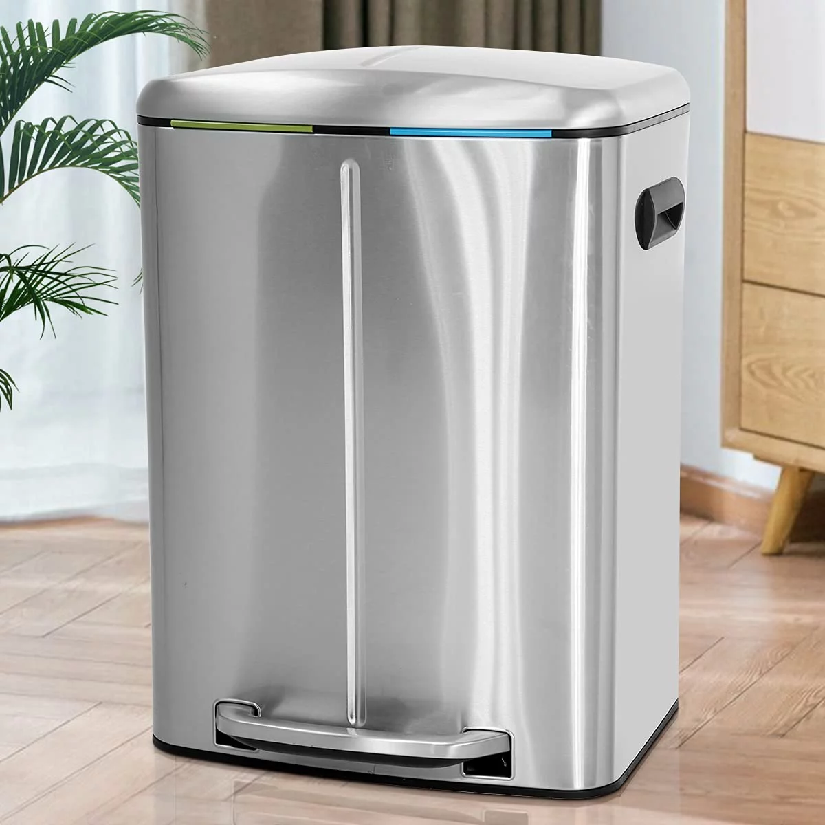 Dkelincs Kitchen Trash Can with Lid 10 Gallon/ 40L Step Trash Can with Foot Pedal Anti-Fingerprint Garbage Bin with Liner, Silver