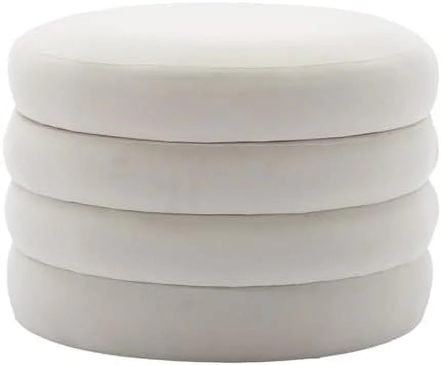 JDZHAPPYLIFE 24.5" Wide Boucle Round  Ottoman Footstool  Soft Vanity  Stool with Pie-Layered Design  Black Upholstered Footrest for Living Room and Bedroom