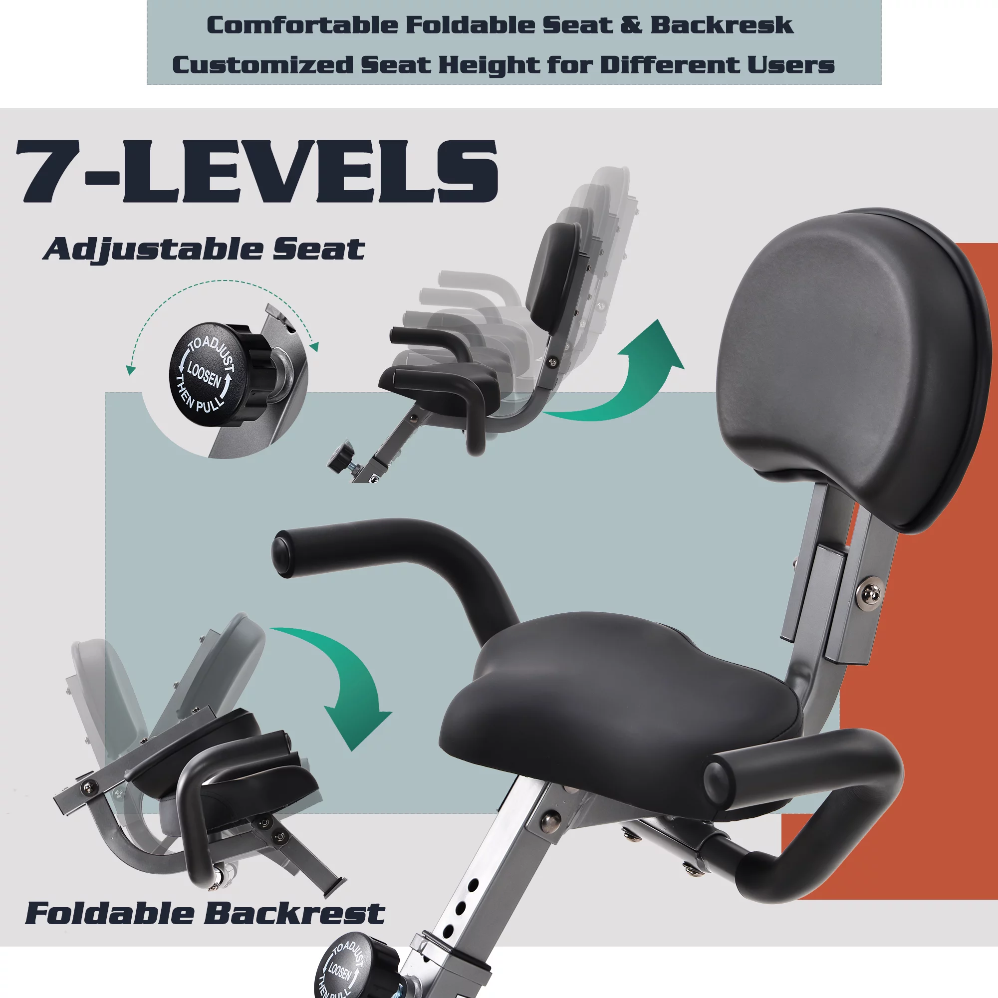 Merax 3 in 1 Exercise Bikes Folding Magnetic Upright Fitness Cycle with Desktop, Arm Resistance Bands and Extra-large Adjustable Seat