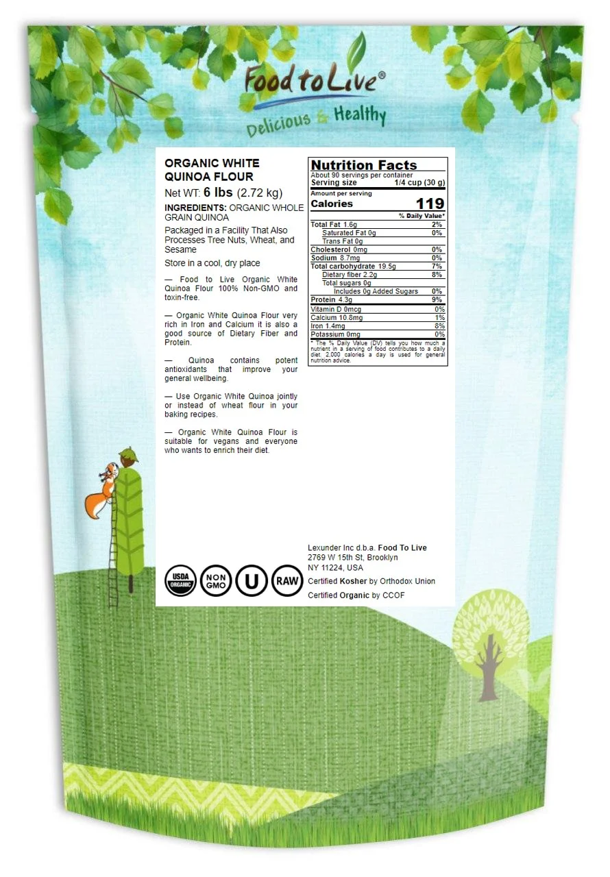 Organic White Quinoa Flour, 6 Pounds — Non-GMO, Kosher, Raw, Vegan — by Food to Live