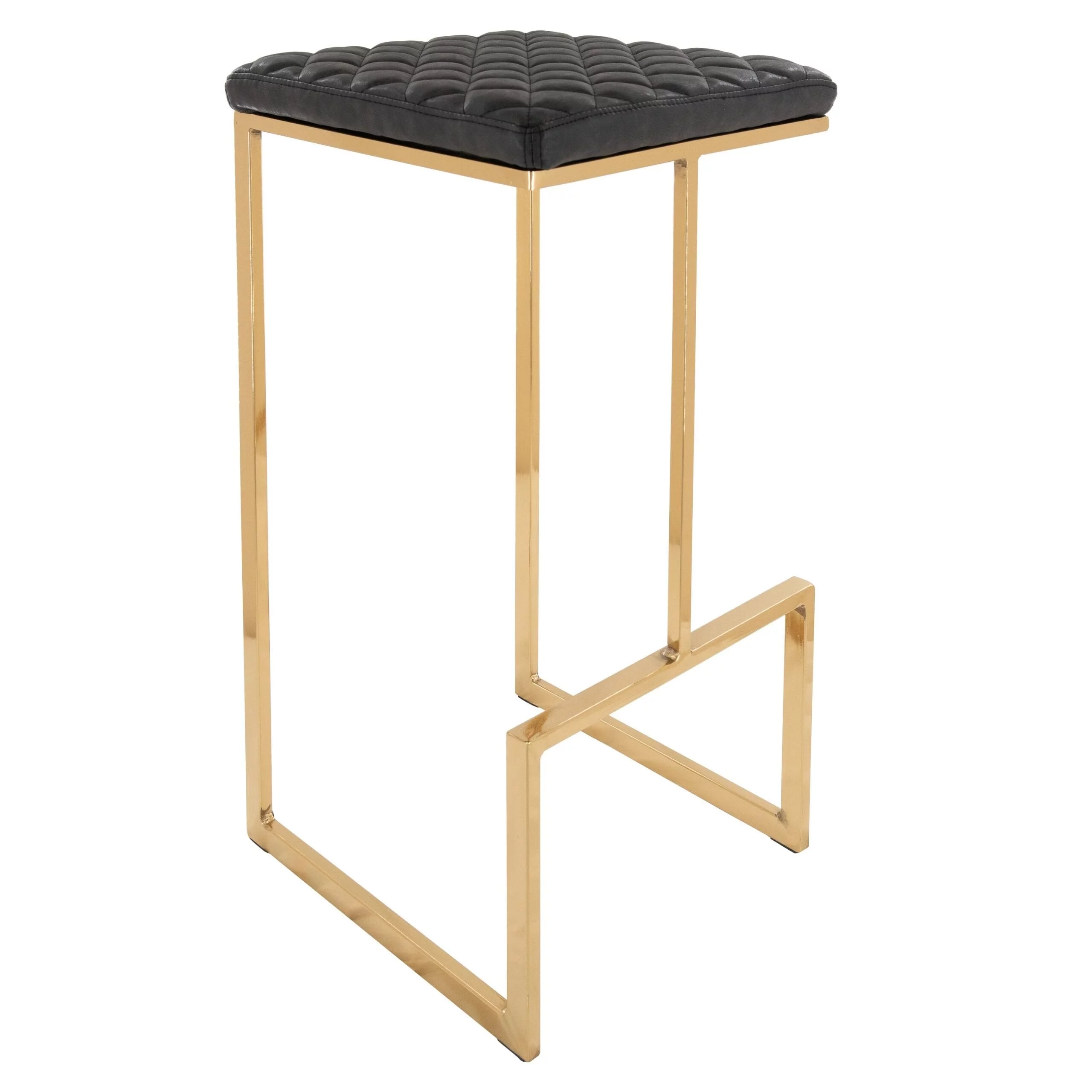 LeisureMod  Quincy Modern tufted Leather Barstool Gold Metal Frame Set of 2 - 29