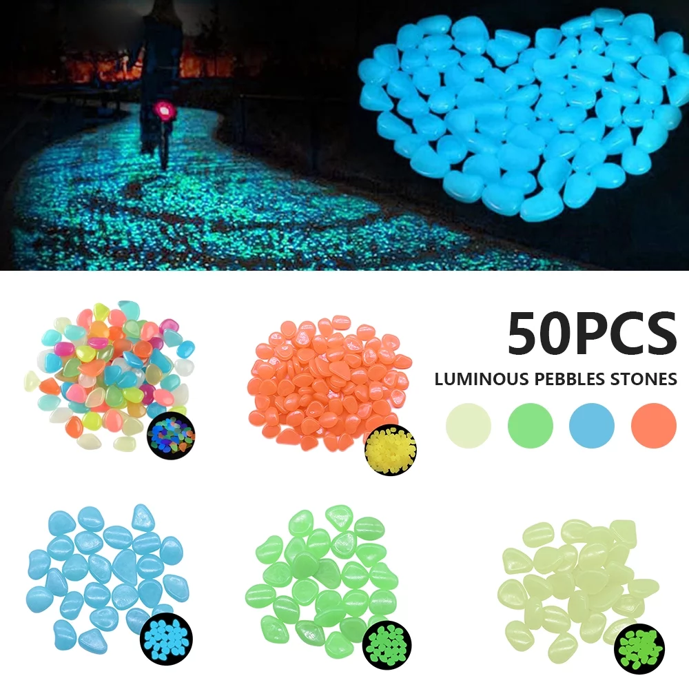 Fyeme 50Pcs Glow Stones Rocks, Luminous Stones, Pebble Stones for Decor, Glow in the Dark Garden Pebbles Stones Rocks for Yard and Walkway Large Bag Powered by Light and Solar