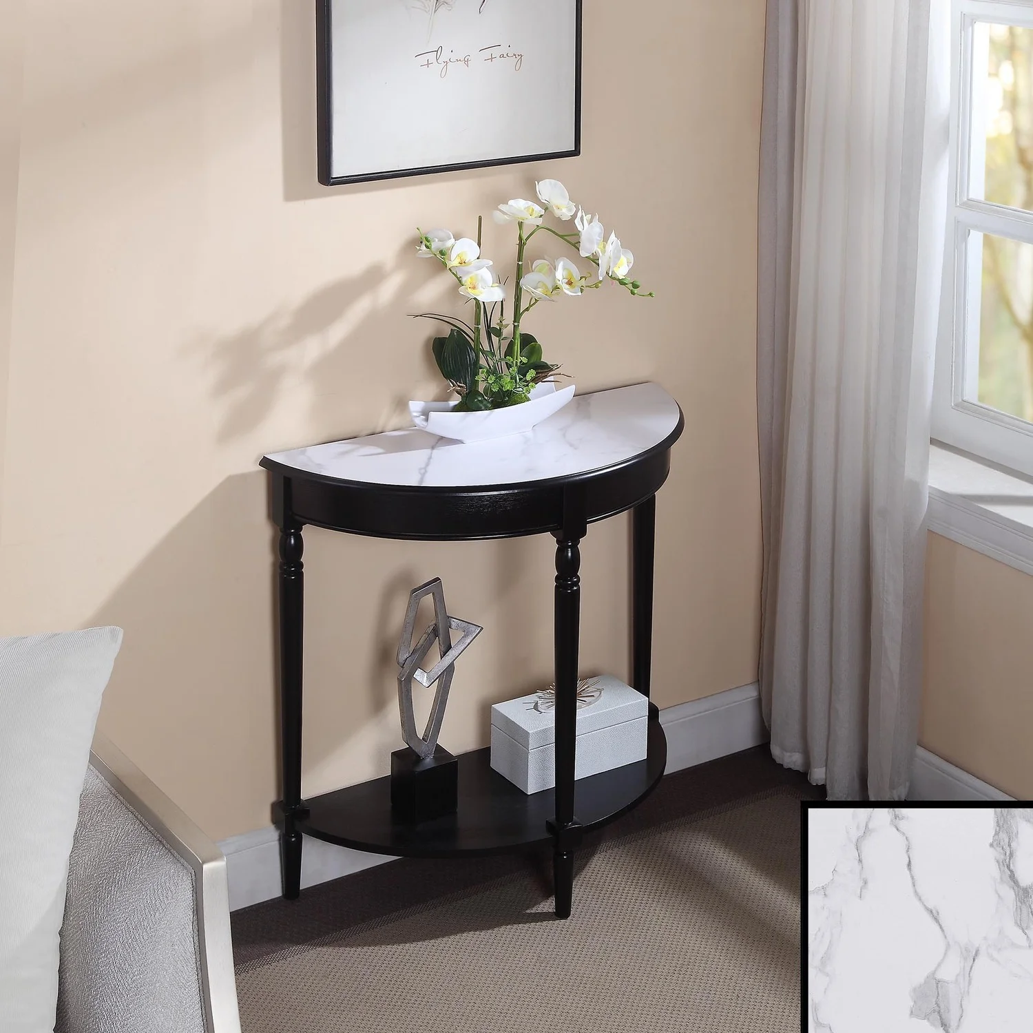 HomeStock French Country Half-Round Entryway Table With Shelf