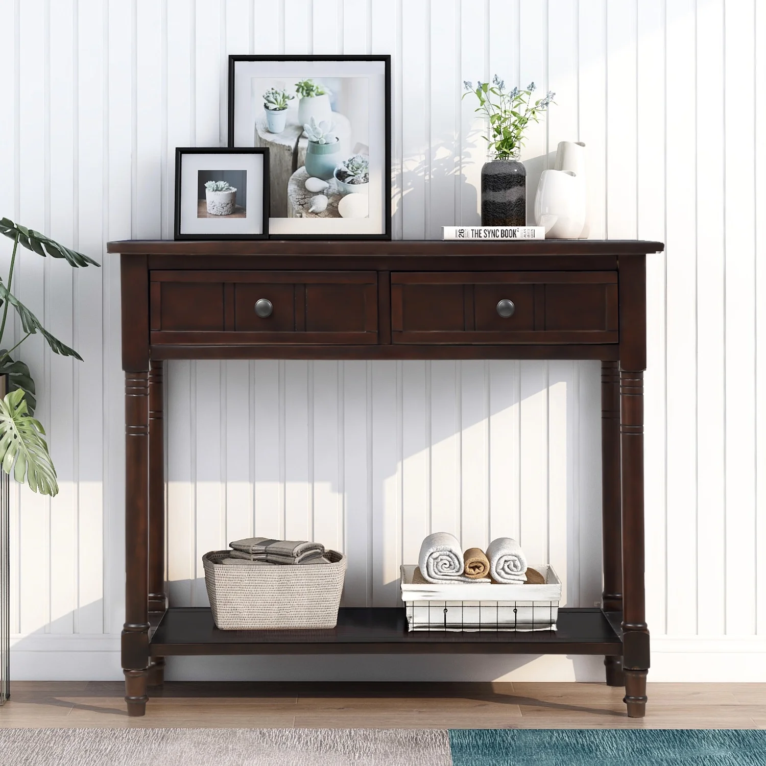 Daisy Series Console Table Traditional Design with Two Drawers and Bottom Shelf (Espresso)