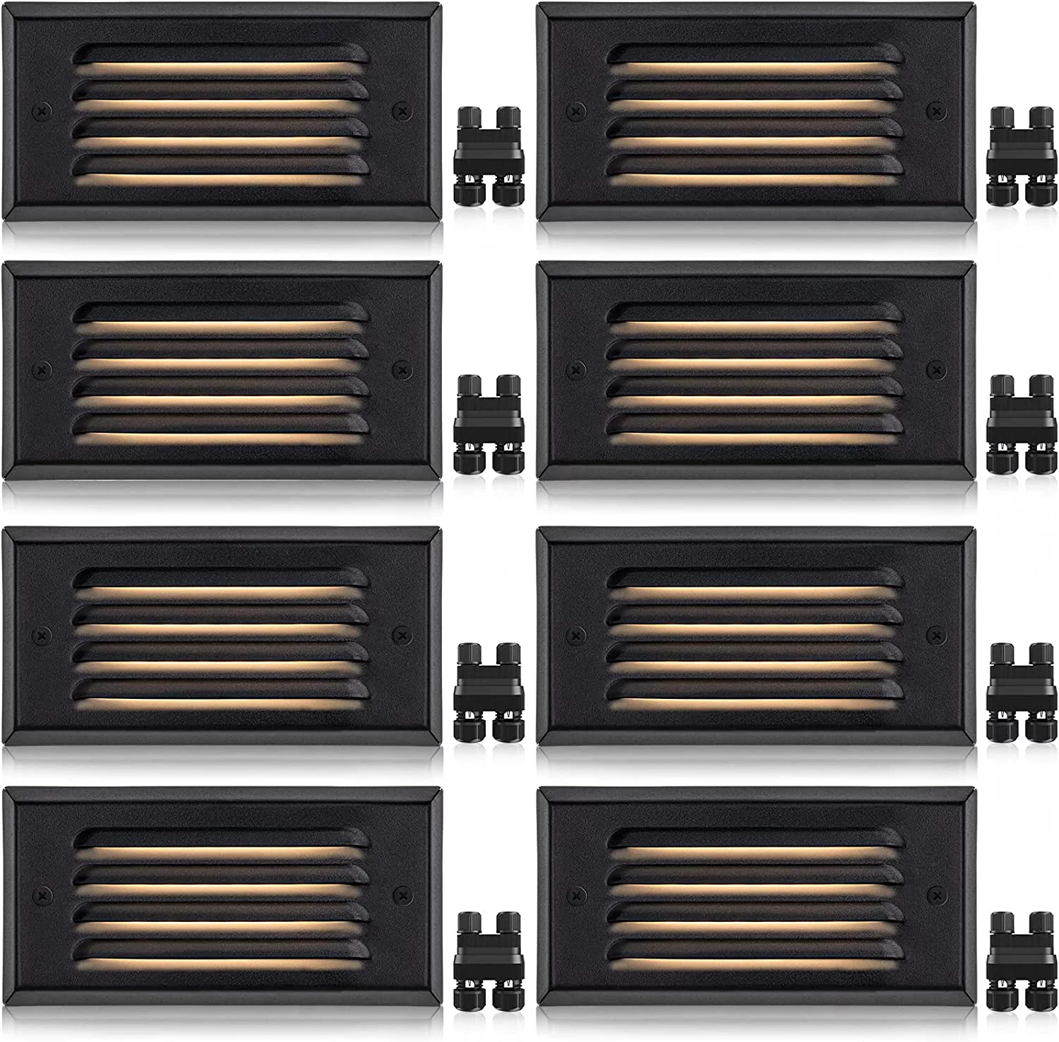 HYUN 5W Low Voltage Step Lights Outdoor Stair Lights 3000K LED Low Voltage Deck Lights with Horizontal Louver Faceplate Outdoor Step Lights for Deck Steps Stairs Fastlock2 Connectors Included 8 Pack