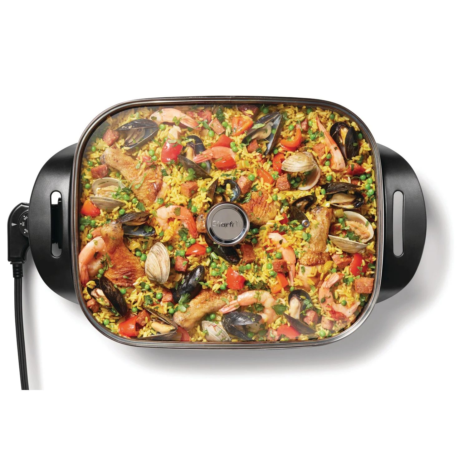 THE ROCK by Starfrit 024401-002-0001 THE ROCK by Starfrit 12-Inch x 15-Inch 1,200-Watt Extra-Large Electric Skillet with Glass Lid