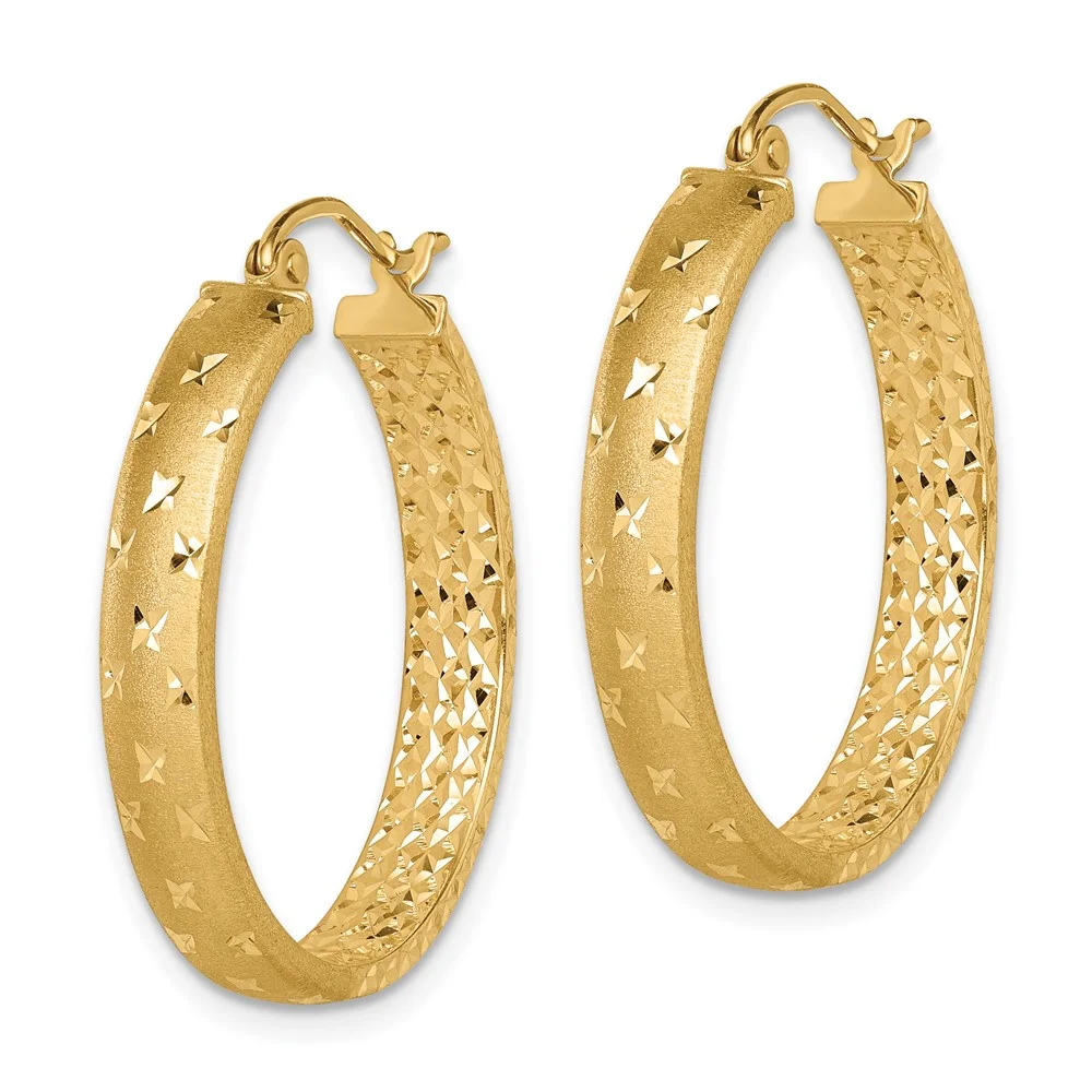 Primal Gold 14 Karat Yellow Gold Satin and Polished and Diamond-cut In and Out Hoop Earrings