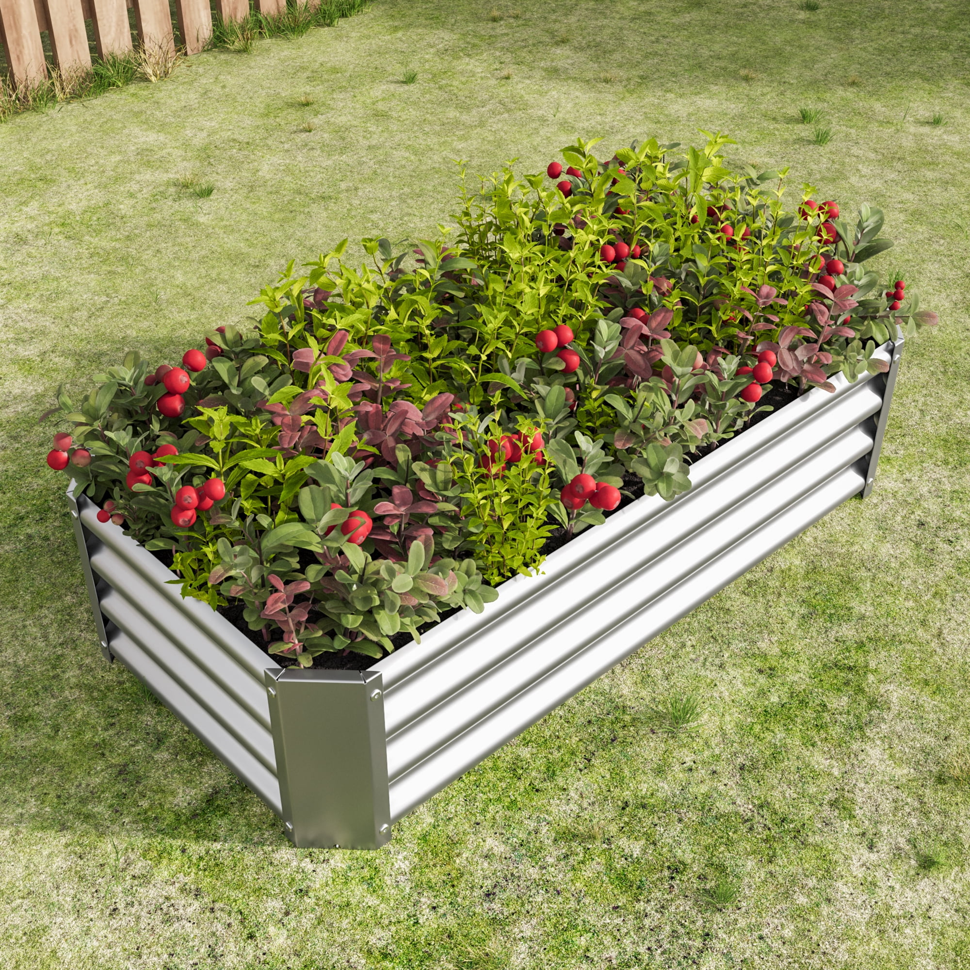 Outdoor Planter Box - Seizeen Galvanized Raised Garden Bed 4x2x1FT, Large Oval Metal Garden Bed Kit for Vegetables Flowers Herbs, Silver