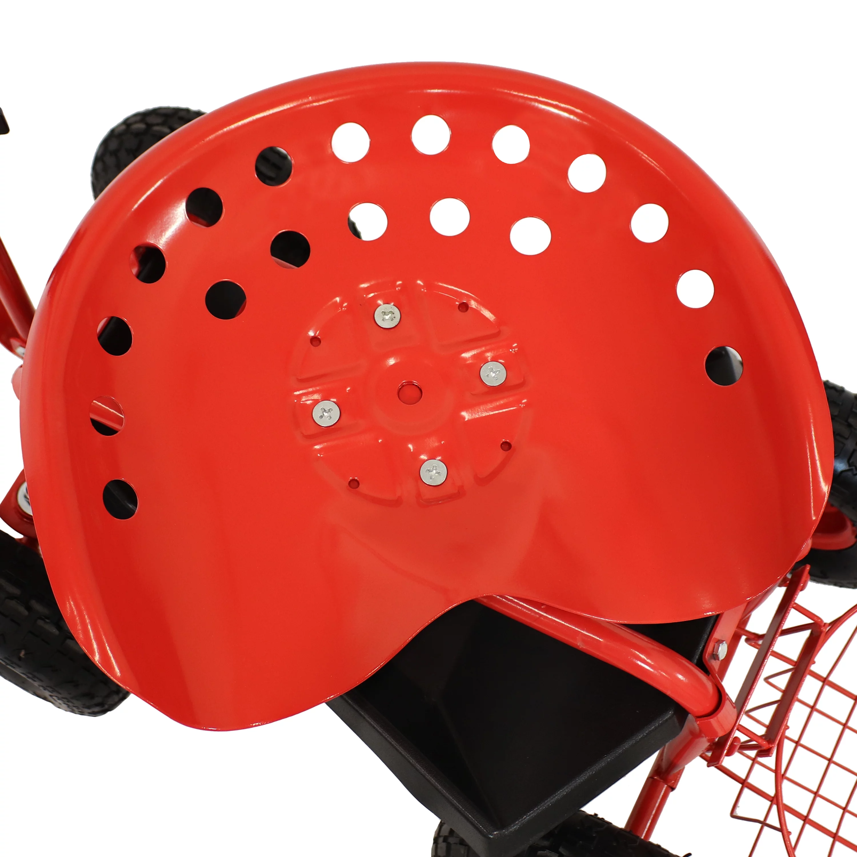 Sunnydaze Rolling Garden Cart with Steering Handle and Swivel Seat - Red