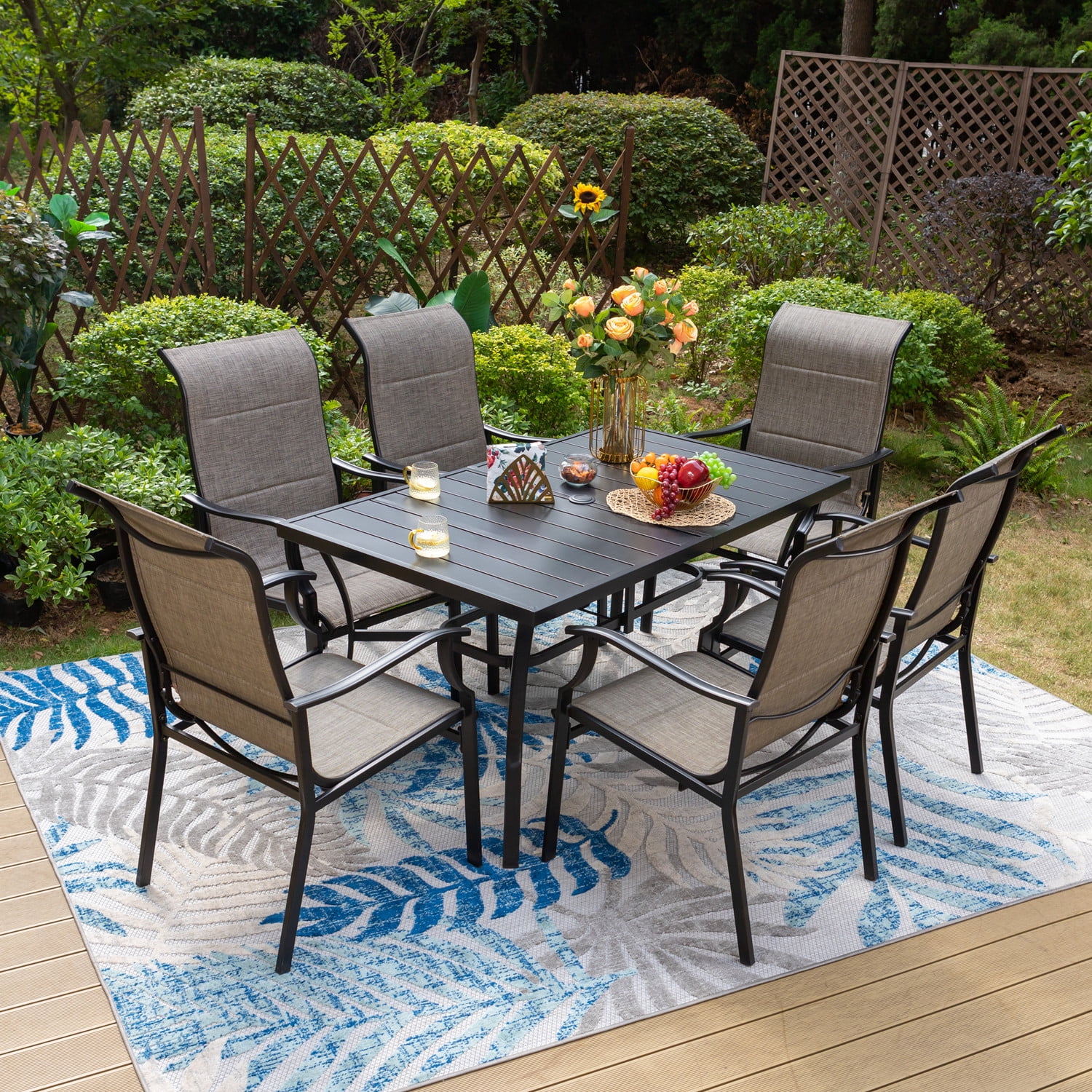 MF Studio 7 Pieces Outdoor Patio Dinning Set with 6 Pieces textilen outdoor dining chairs for patio, deck, porch