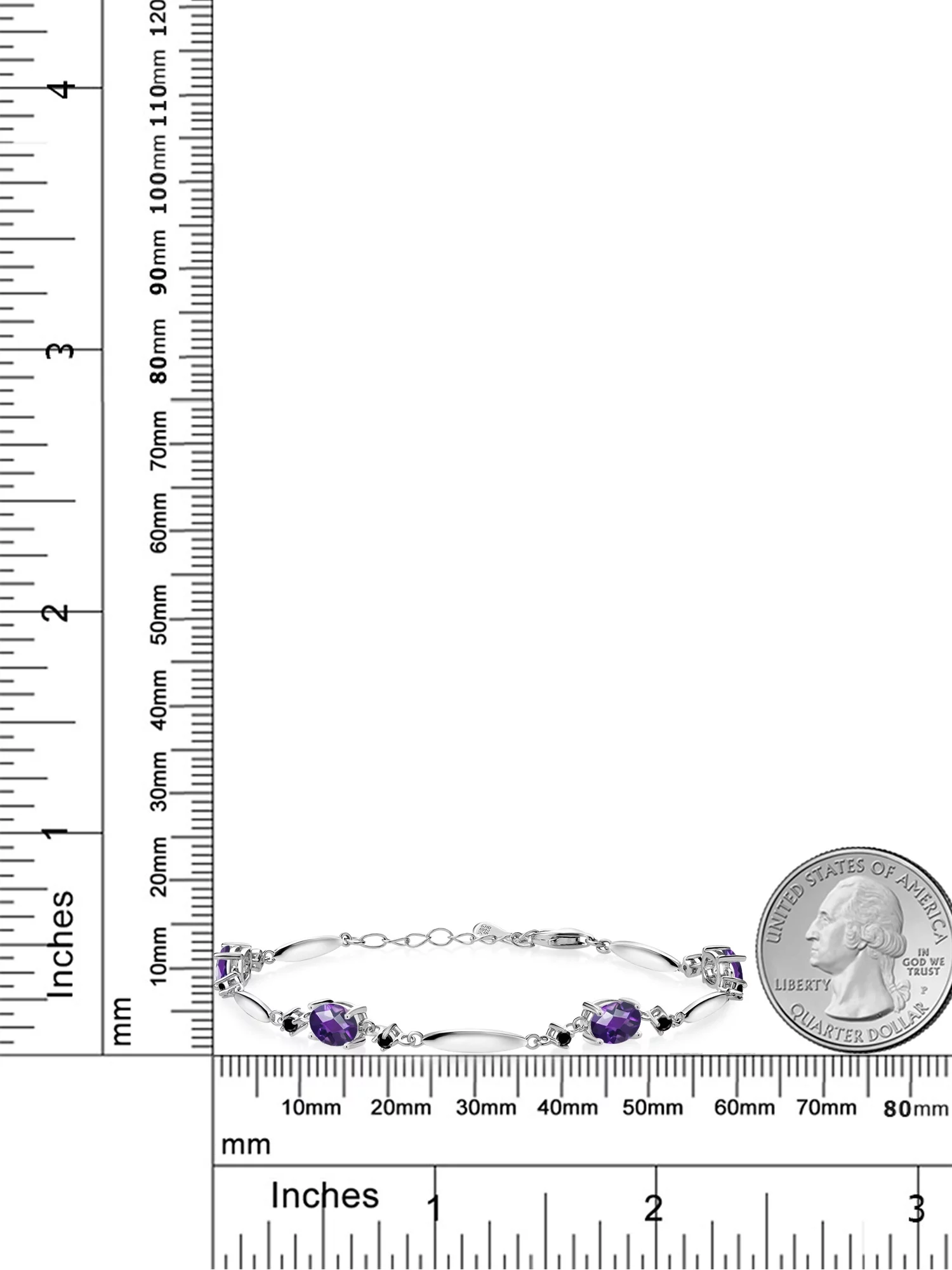 Gem Stone King 925 Sterling Silver Purple Amethyst and Black Diamond Tennis Bracelet for Women | 3.26 Cttw | Gemstone February Birthstone | Oval Checkerboard 7X5MM | 6 inch + 1 inch Extender