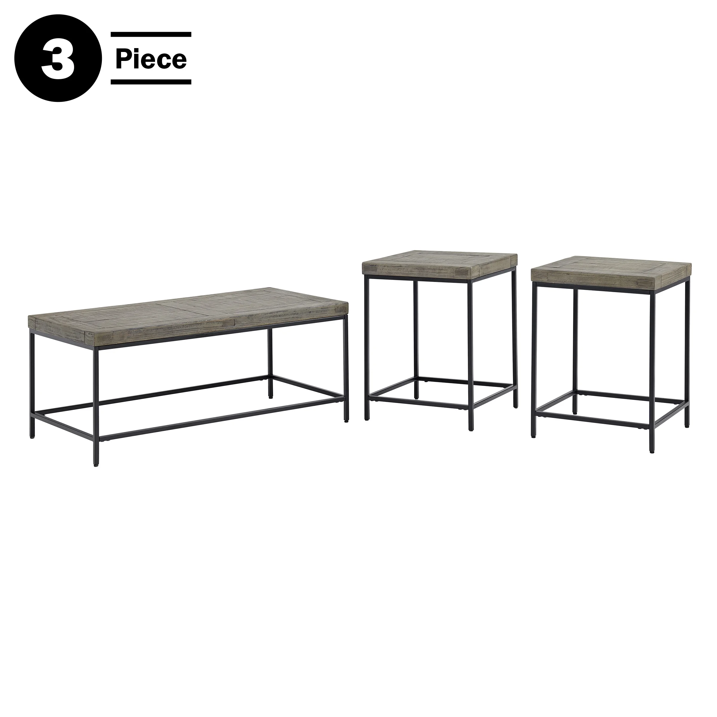 Lavish Home 3-Piece Coffee Table Set with 2 Matching Side Tables (Gray)