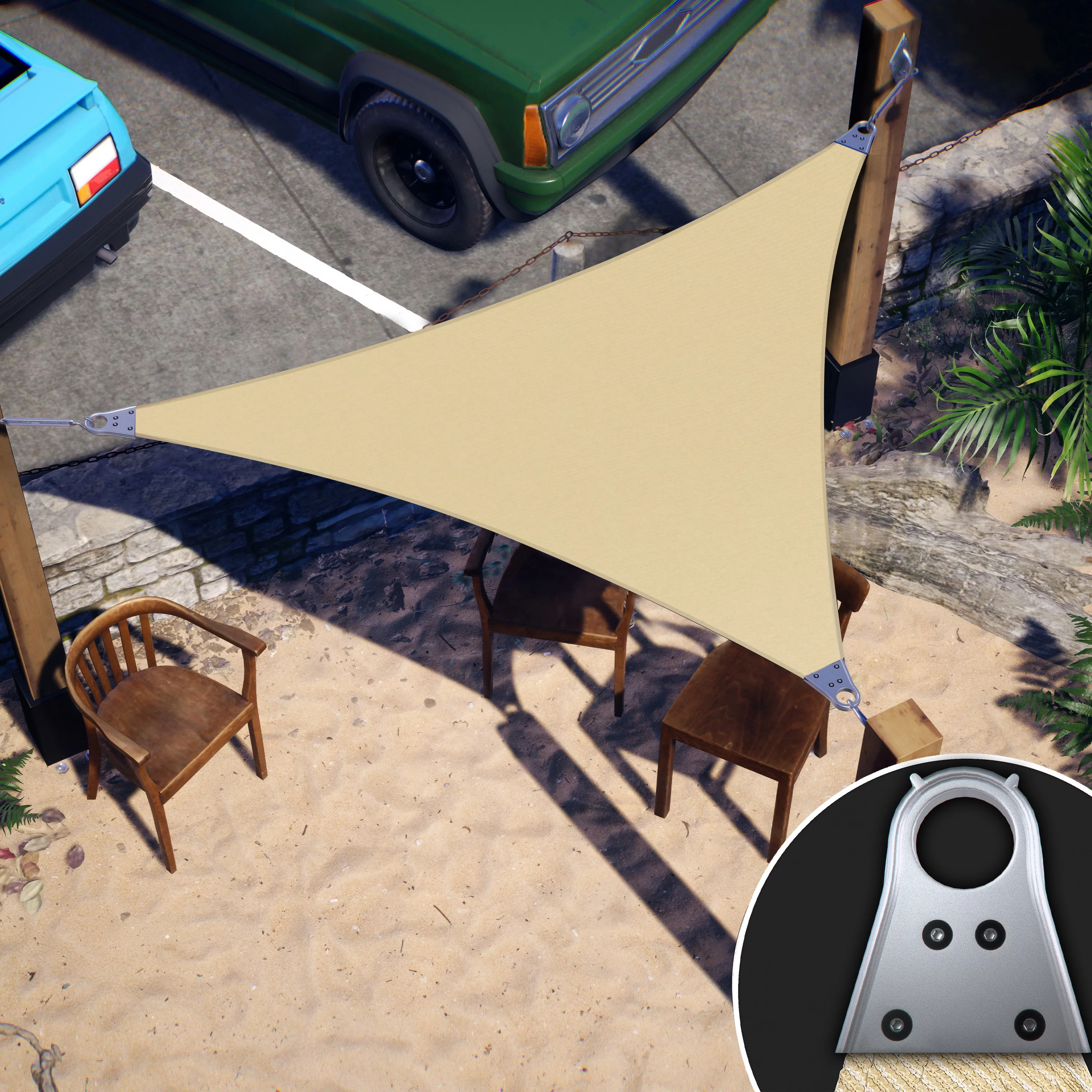 Colourtree 12' x 12' x 12' Beige Triangle Size Super Ring Sun Shade Sail CTAWTN Canopy Awning Shades for Patio - Commercial Heavy Duty - 260 GSM - 5 Years Warranty ( We Customize Size )