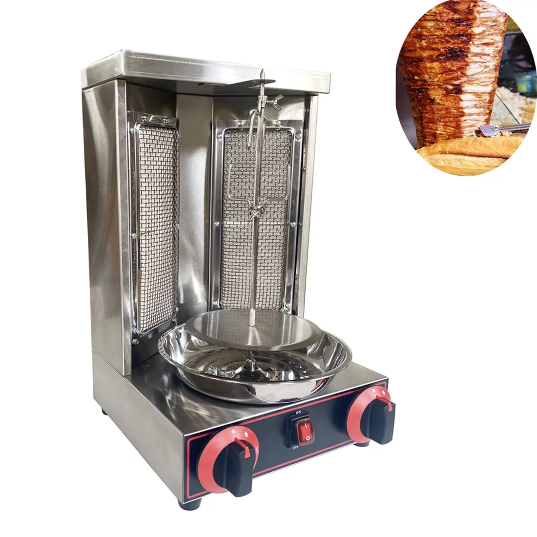 INTBUYING LP Gas Shawarma Grill Machine Spinning Doner Kebab Gyro Griller with 2pcs Burner