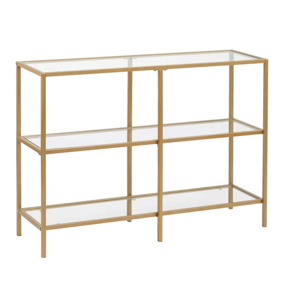 Bornmio 39.4” Console Table, Tempered Glass Sofa Table, Modern Entryway Table, Metal Frame, Easy to Assemble, for Living Room, Hallway, Gold Color