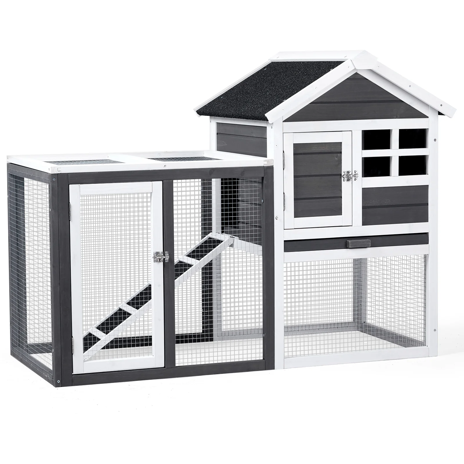 48“*24.8*35” House Model with Run Ladder Gray Fir Wooden Chicken Rabbit Cage with Removable Upper Tray