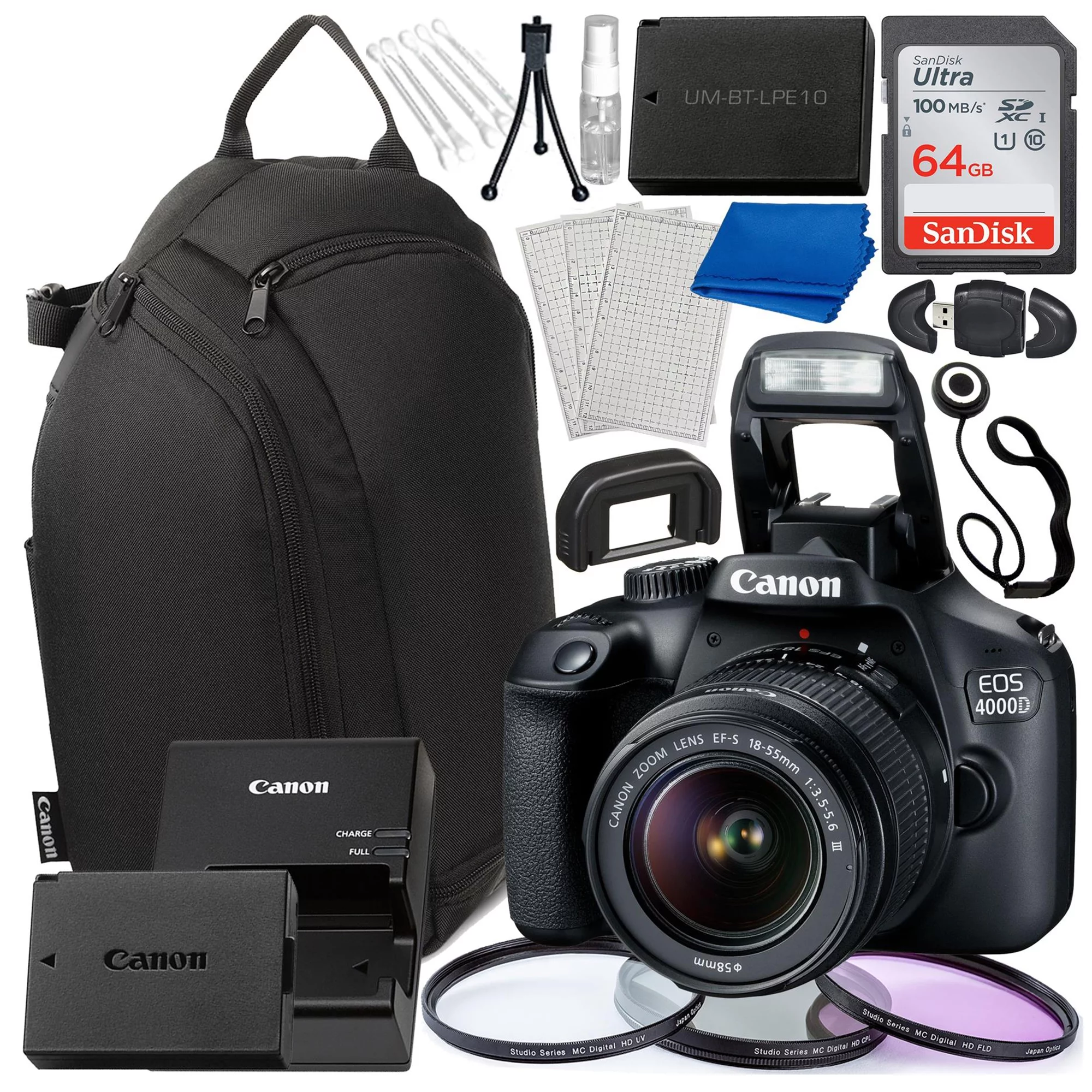 Ultimaxx Canon EOS 4000D / T100 DSLR Camera with EF-S 18-55mm f/3.5-5.6 Lens & 15-pc Camera Accessories Beginner’s Bundle