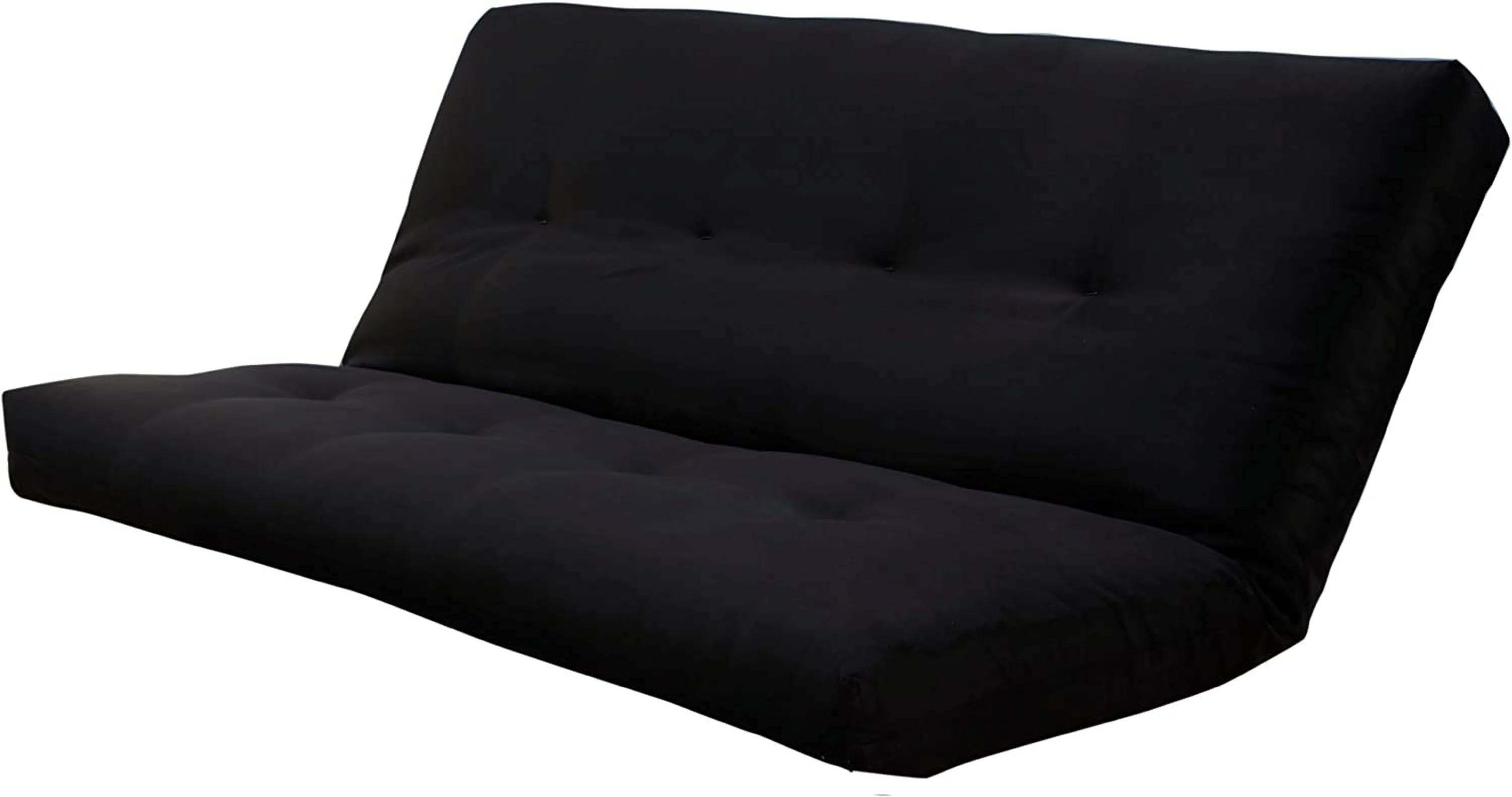 Traditional Full-Size Suede Fabric Futon Mattress With Coil Hinged Innerspring Unit, Foam Construction, Tufted Cover, In Black Finish