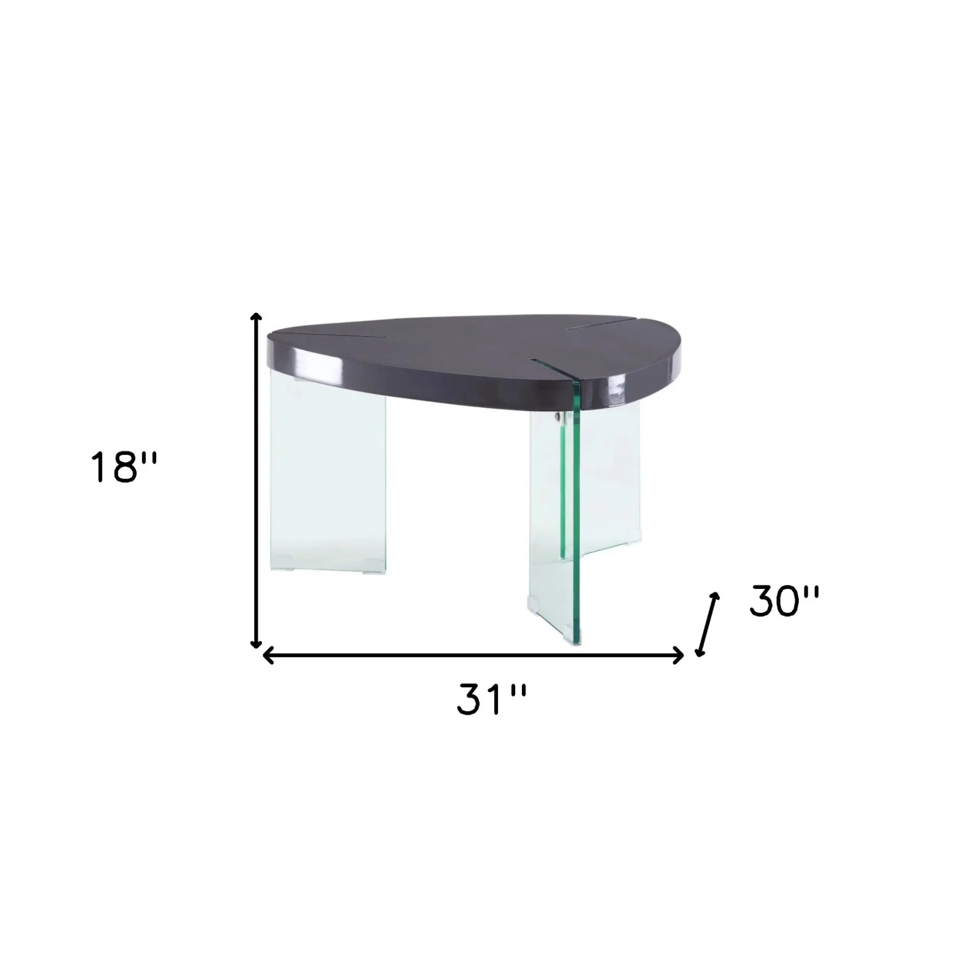 HomeRoots 490749 18 x 31 x 30 in. Clear Glass & Gray High Gloss Wood Triangle Coffee Table