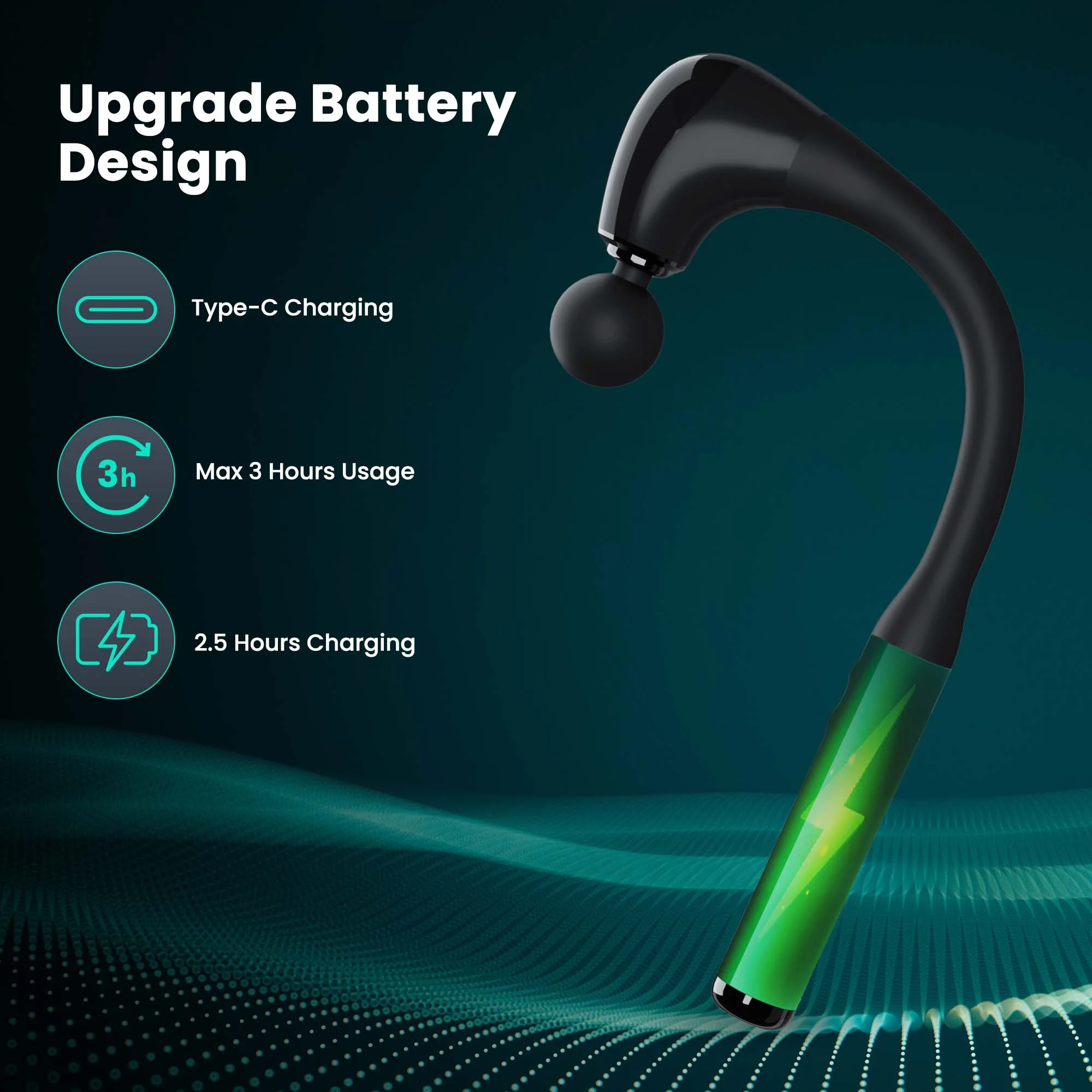 Massage Gun Deep Tissue, Upgrade Extension Handle Back Massage Percussion Hammer for Athletes for Muscle Pain Relief with 5 Speeds and 4 Heads