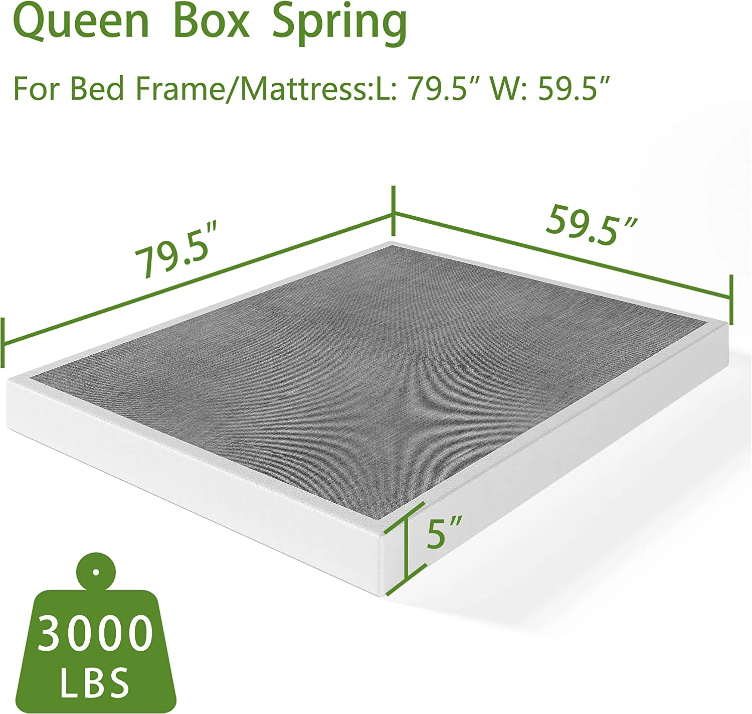 YUMIAO Queen Box Spring and Cover Set, 5 Inch Low Profile Heavy Duty Metal Structure, Easy Clean Bed Skirt, Non-Slip, Noise Free, Easy Assembly