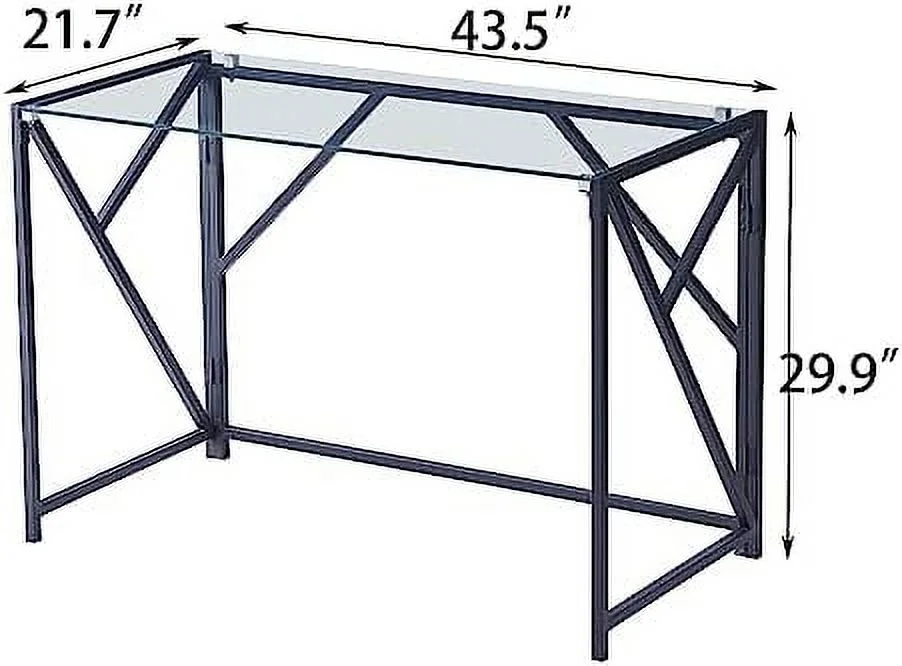 JYHOME Modern Glass Computer Desk  Clear Study Table - Gaming Desks  Study Desk  and Workstation Table for Small Spaces - Stainless Steel Frame 43.5" x 21.7" x 29.9"