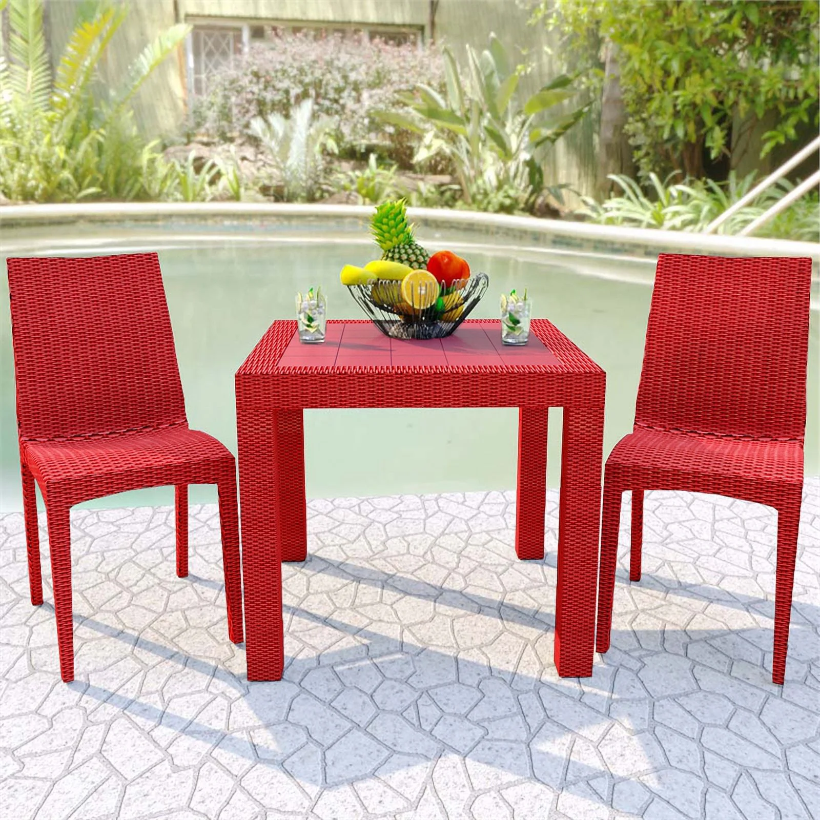 Afuera Living Modern Weave Indoor Outdoor Dining Chair in Red