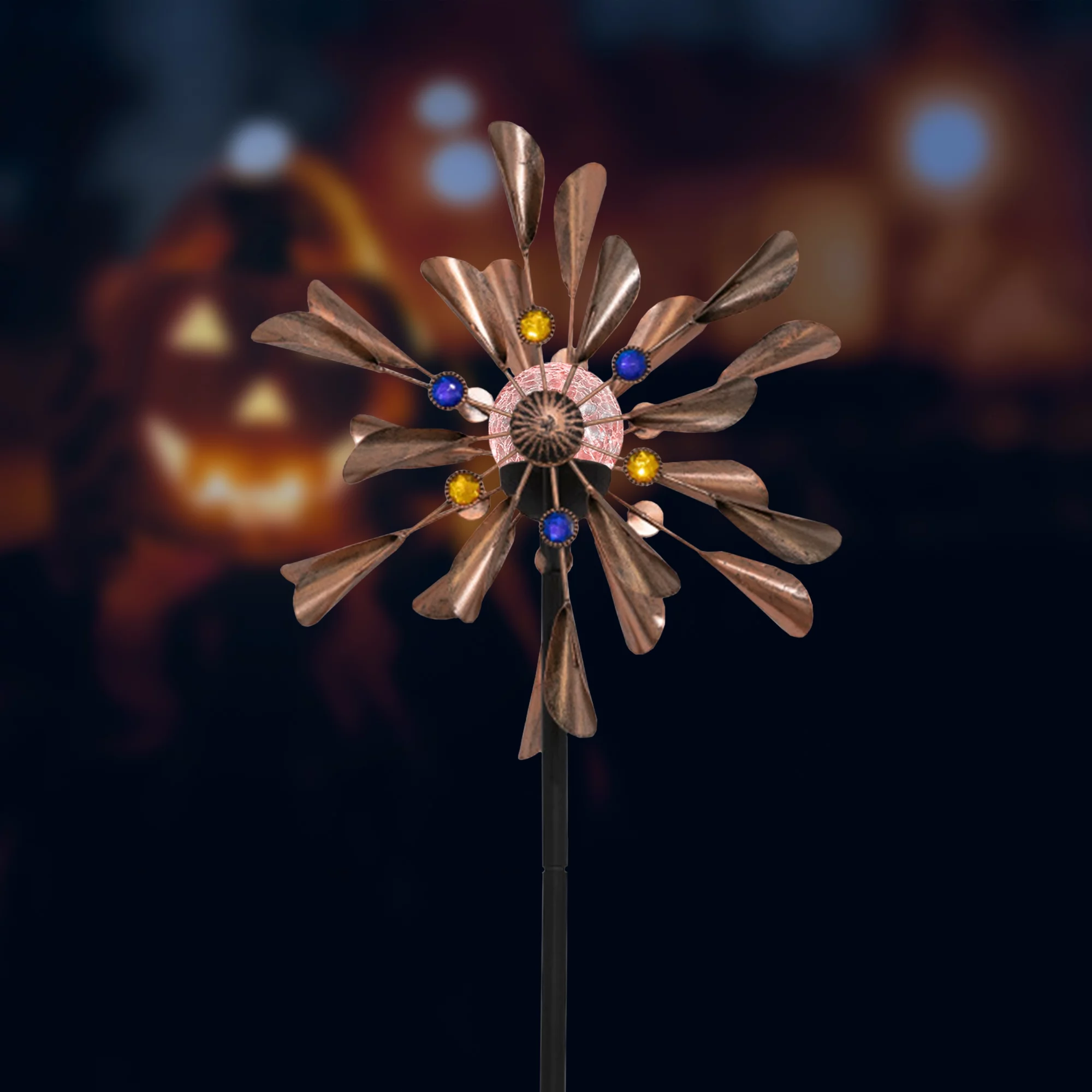 Homchum Solar Wind Spinner LED Lights, Dual Direction Solar Powered Kinetic Windmills Garden Yard Stake Halloween Decorations, 75inch