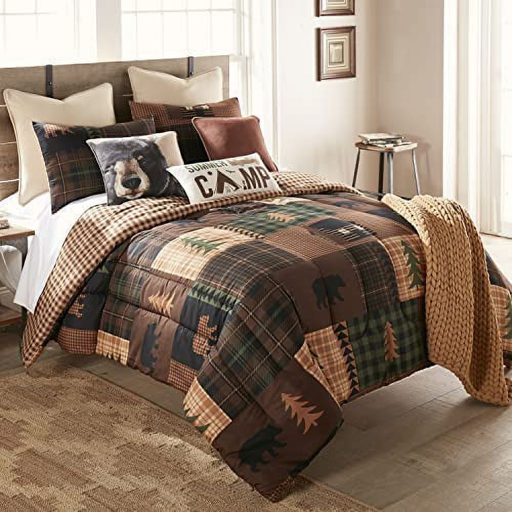 Queen Comforter Set - 3 Piece - Brown Bear Cabin Queen Comforter And Two Standard Pillow Shams - Machine Washable