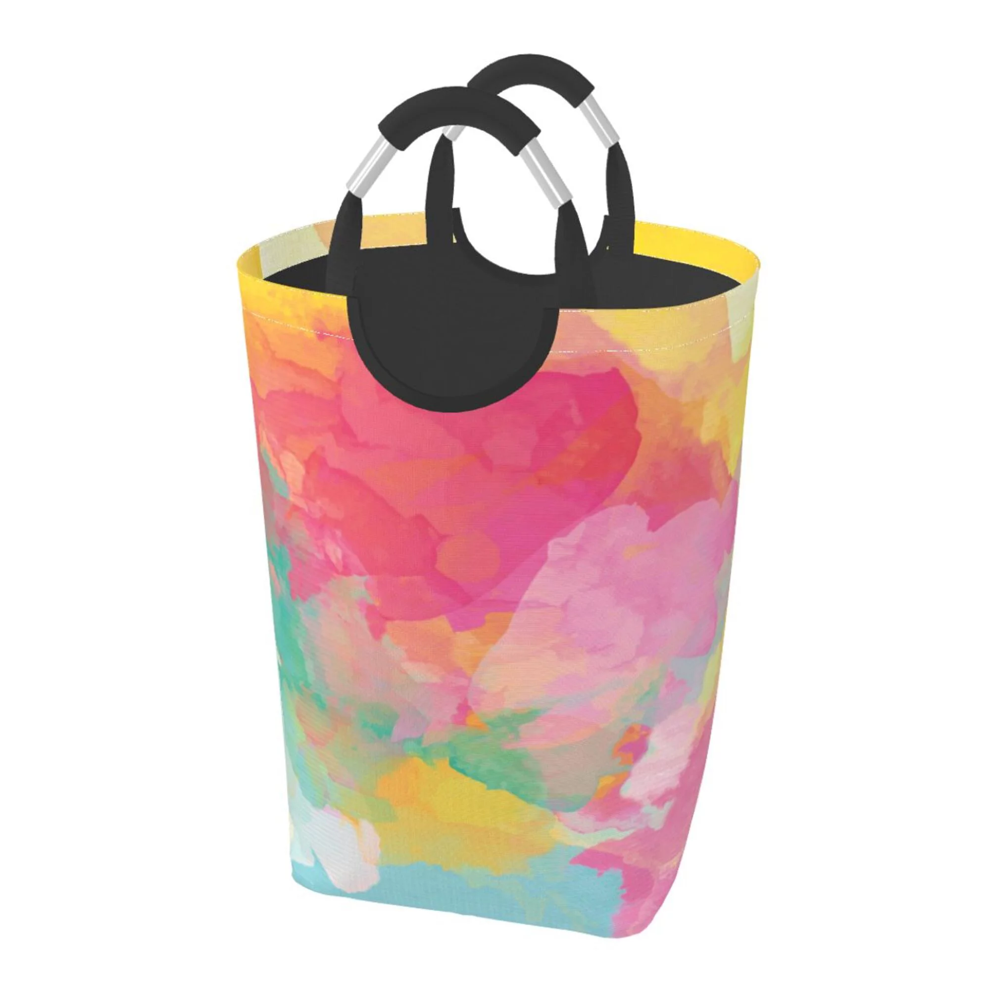 TEQUAN 50L Large Rectangular Laundry Hamper with Aluminum Handles, Watercolor Gradient Painting Prints Waterproof Foldable Dirty Clothes Basket