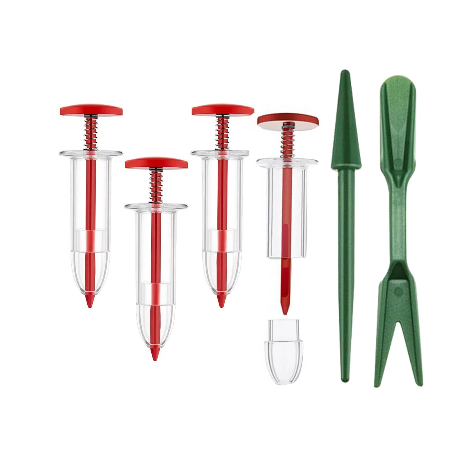 Manual Seeder Dispenser, Garden Seedling Tool, Garden Planter Starter, Garden Seeder with Transplanting Tools Red