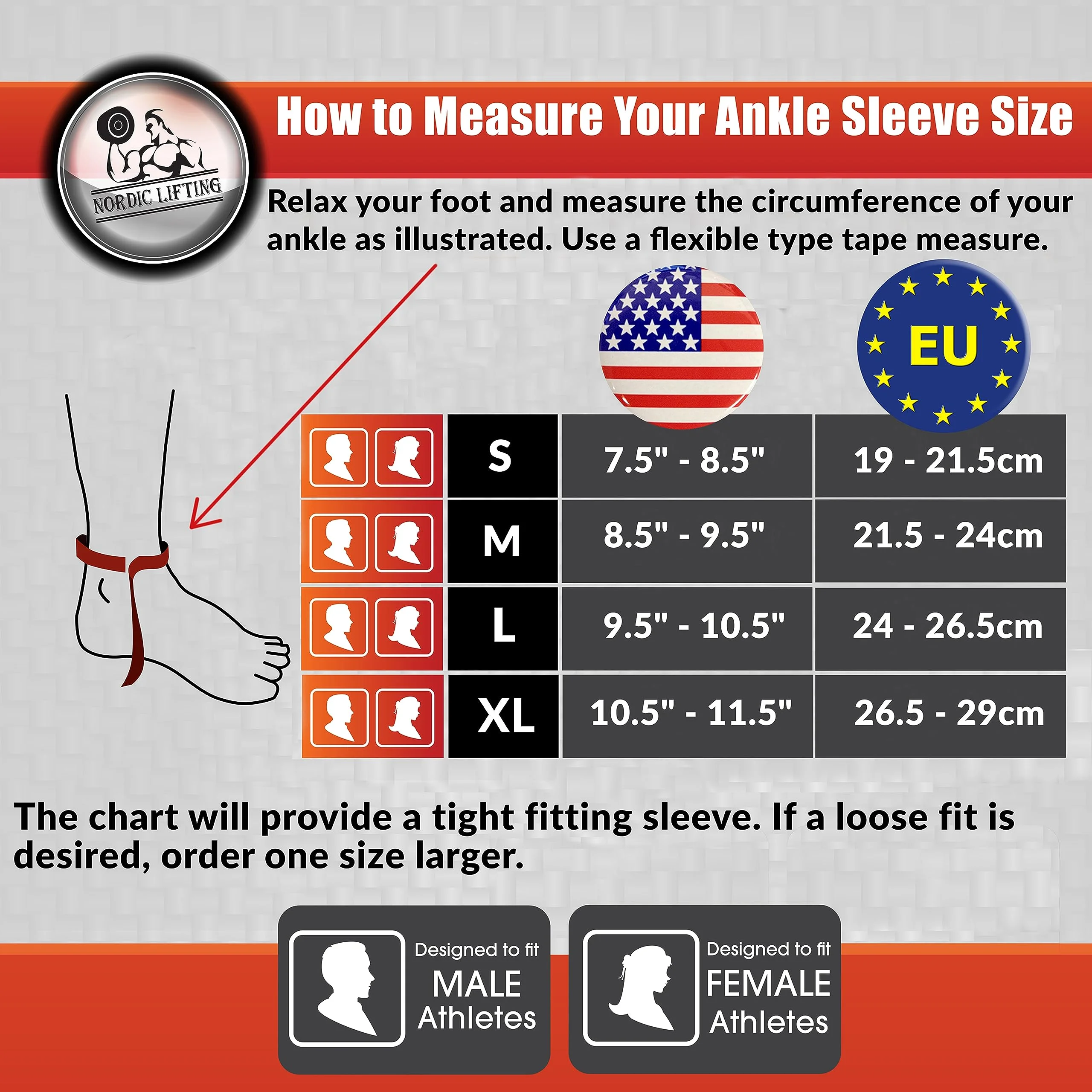 Nordic Lifting Ankle Compression Sleeves (1 Pair) - Support for Injury Recovery & Prevention - (Grey, Medium)